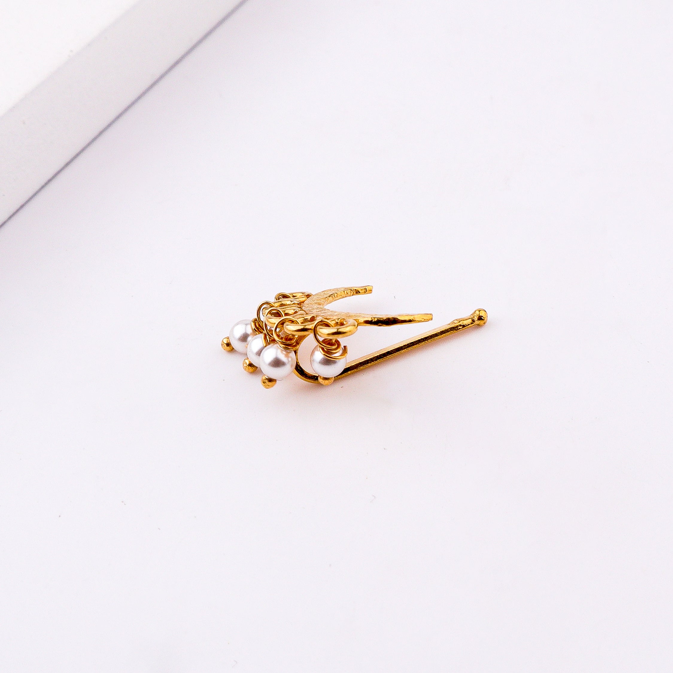 Hammered Chandrakor Clip-On Nose Pin | 22K Gold-Plated (Large)