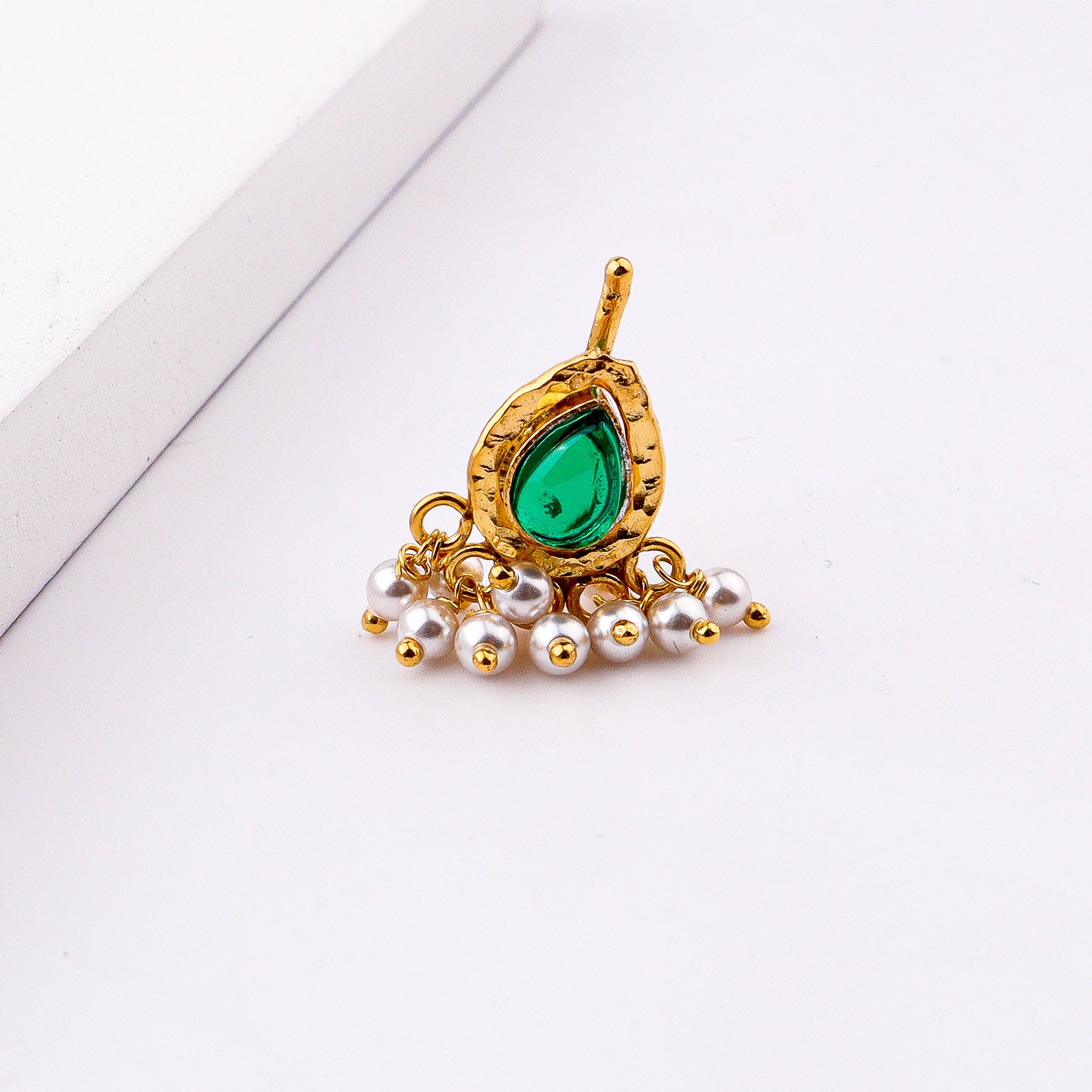 Green Drop Clip-On Nose Pin | 22K Gold-Plated (Large)