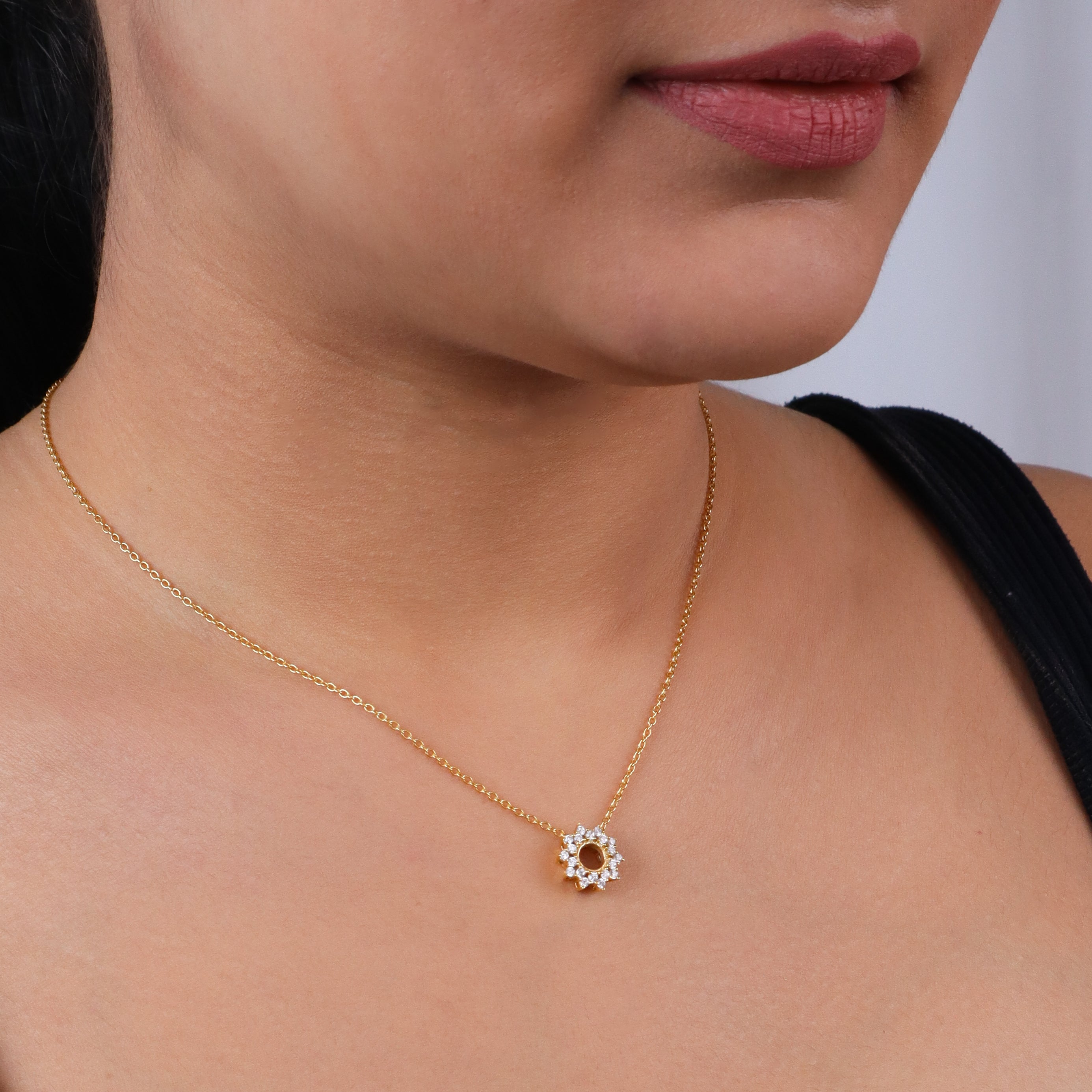Silver CZ Sunburst Pendant Necklace|  92.5 Silver | 22K Gold Plated