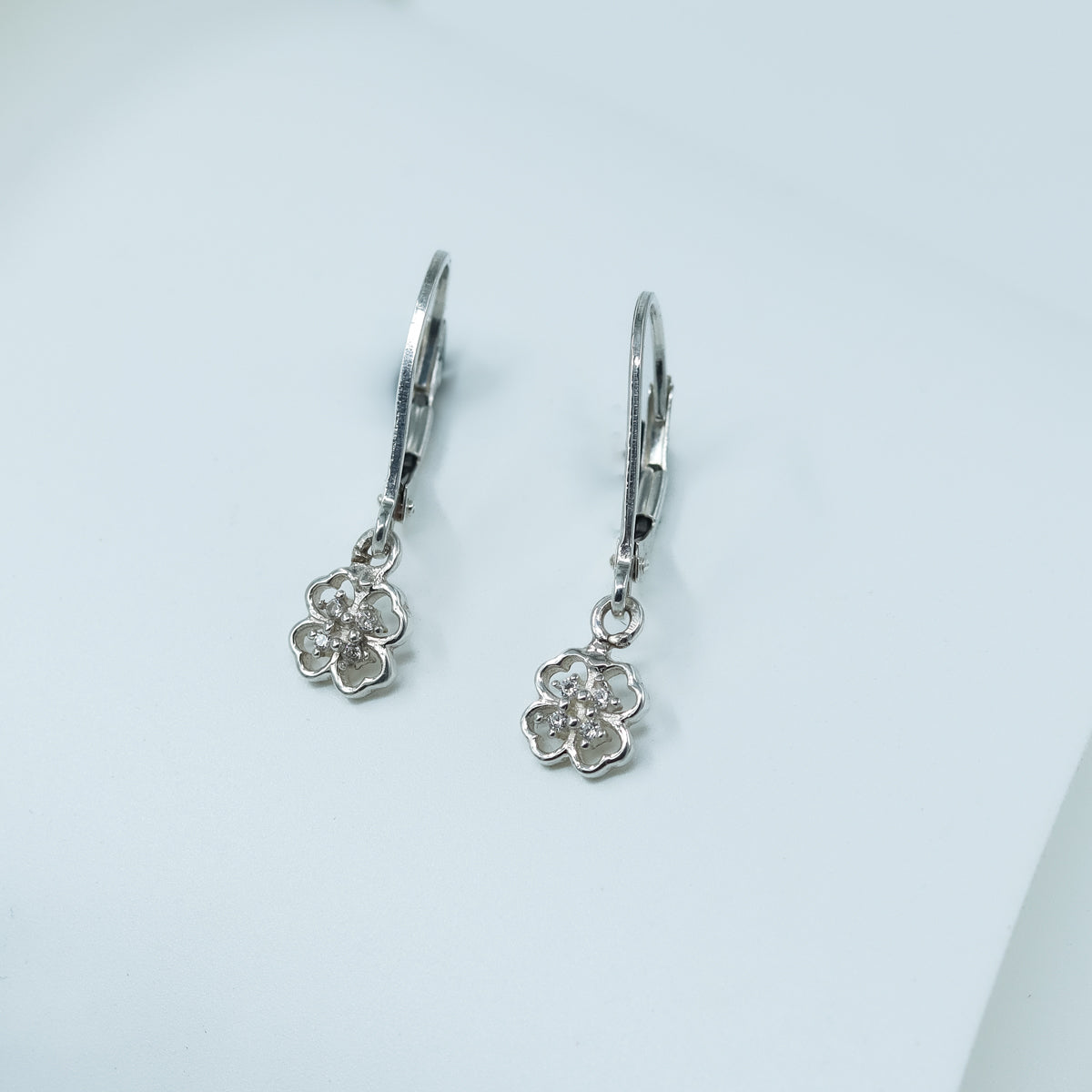 Silver CZ Clover Earring