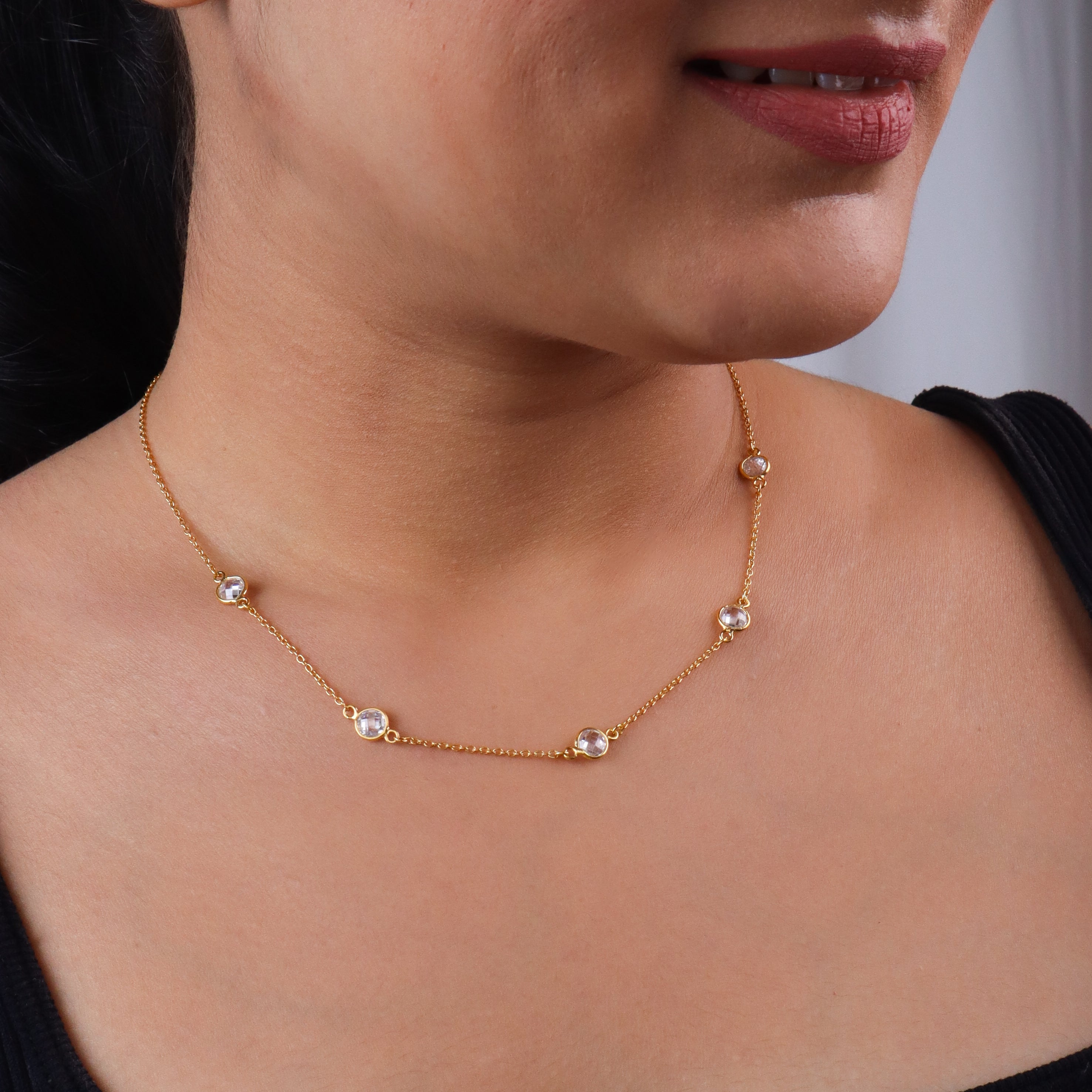 Silver CZ Dot Necklace |  92.5 Silver | 22K Gold Plated