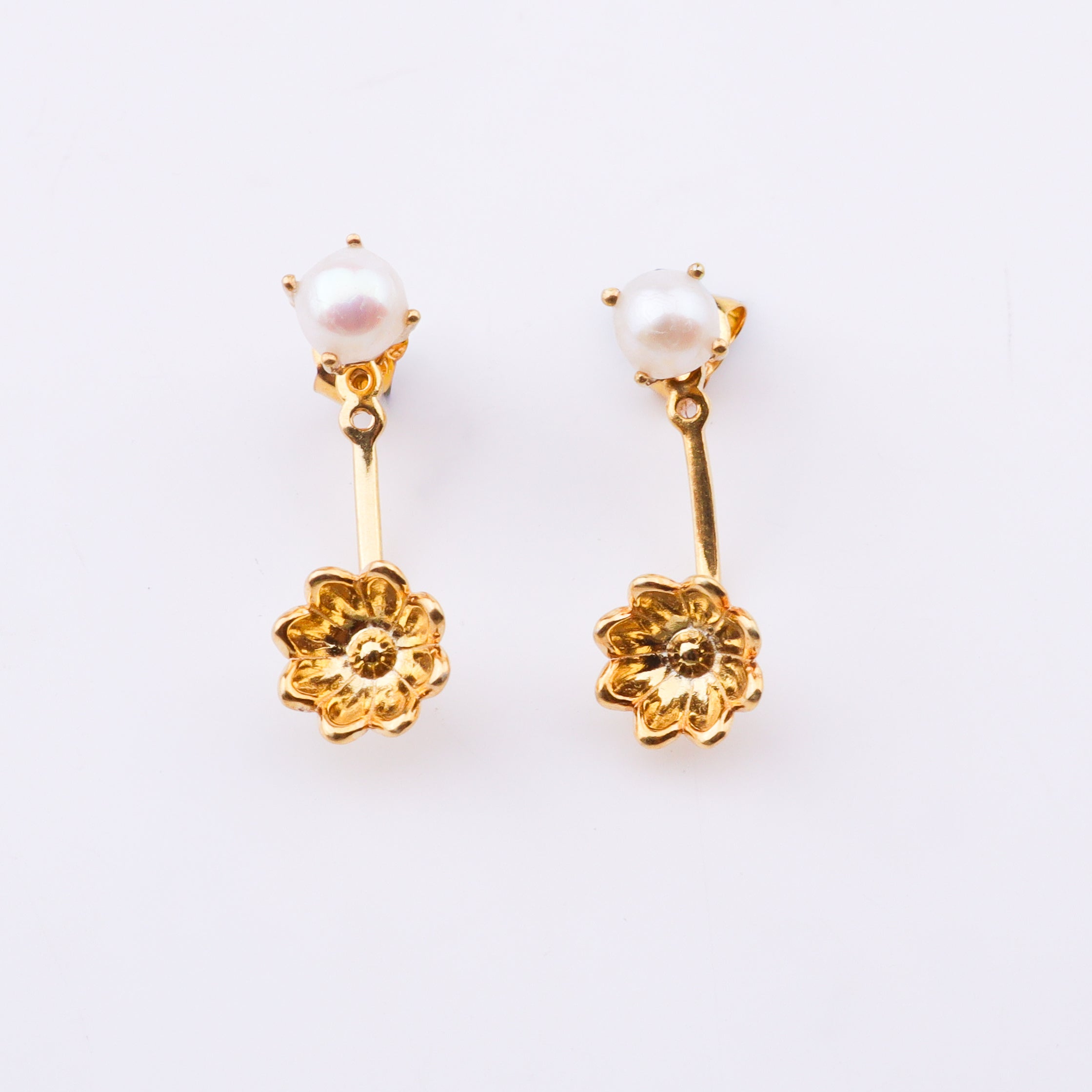 Pearl Flower Jacket Earrings | 22K Gold-Plated