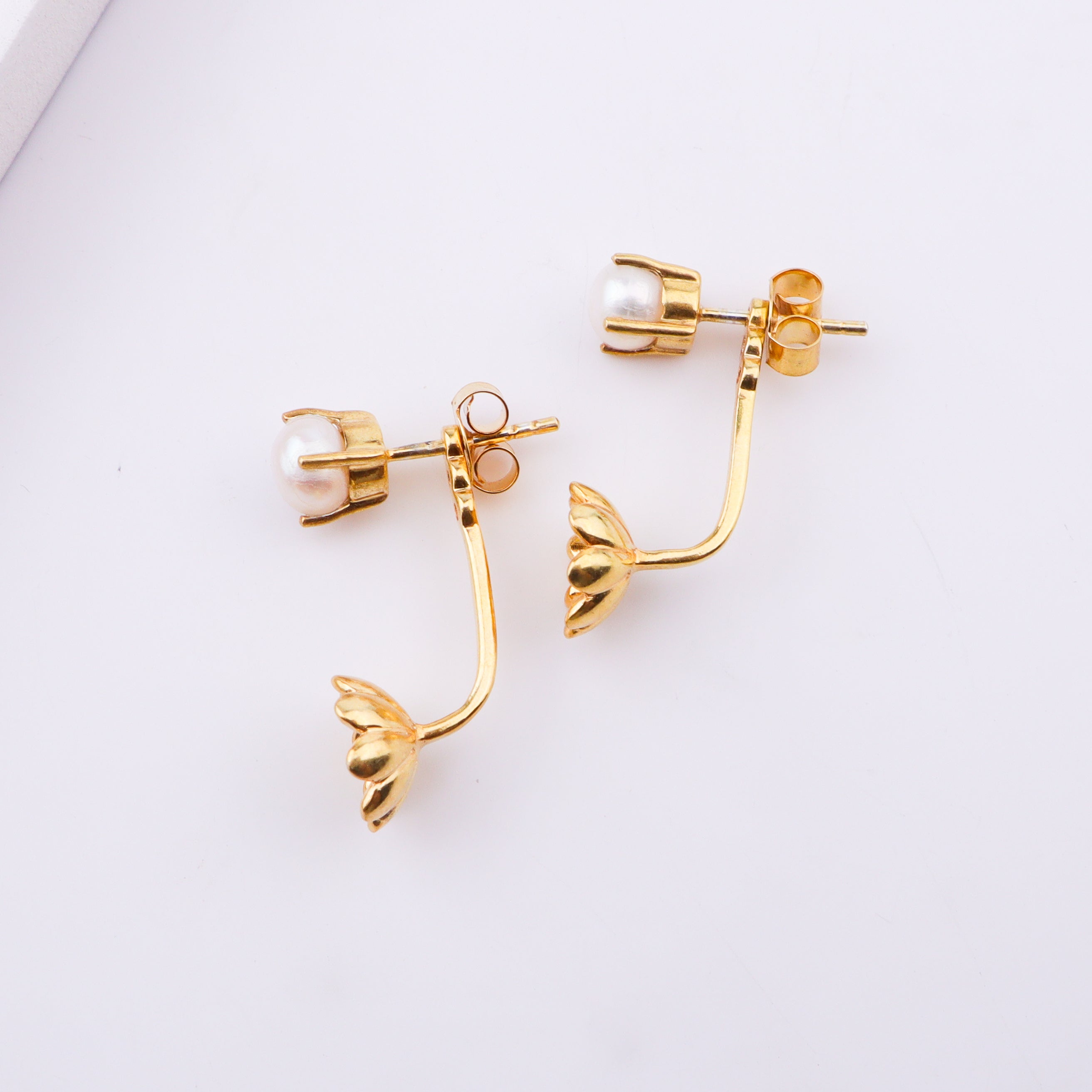 Pearl Flower Jacket Earrings | 22K Gold-Plated