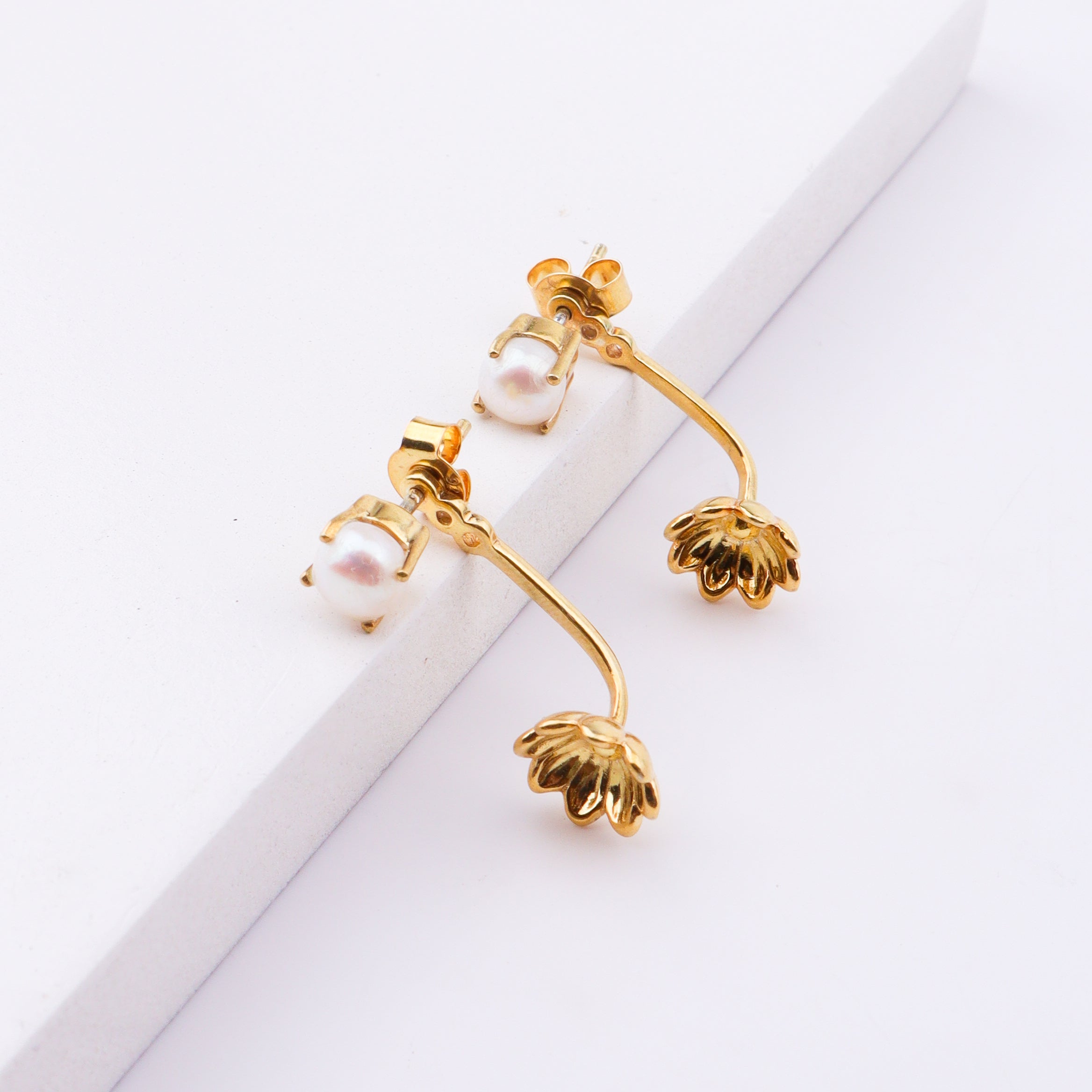 Pearl Flower Jacket Earrings | 22K Gold-Plated