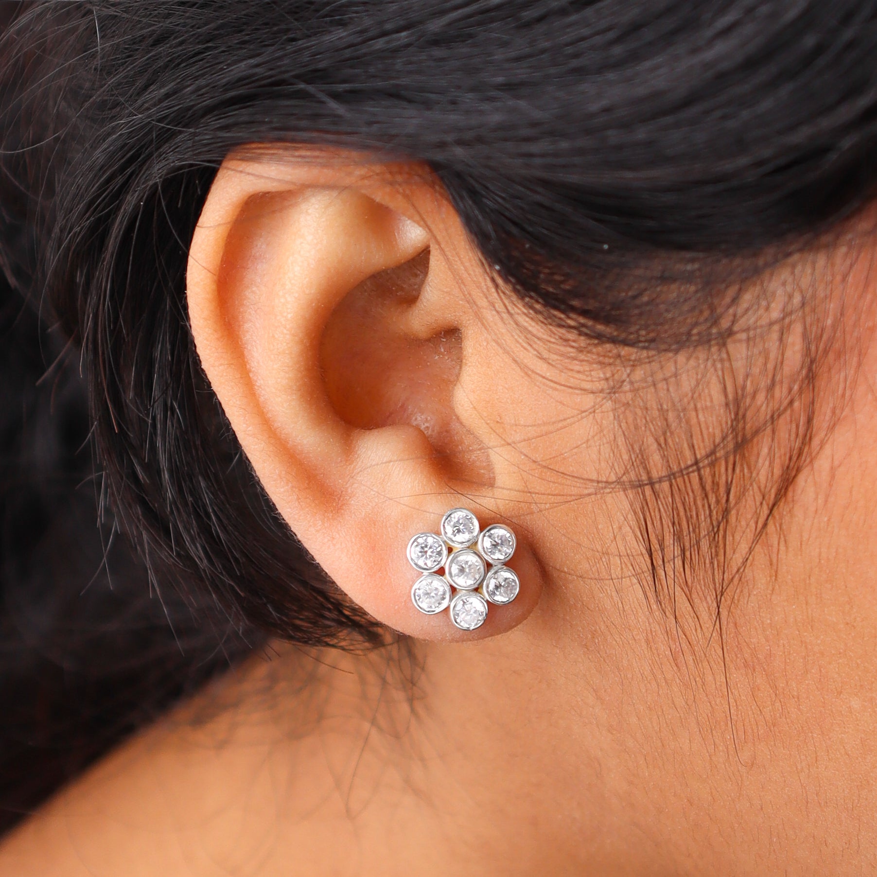 Sliver CZ Kudi Stud Earrings