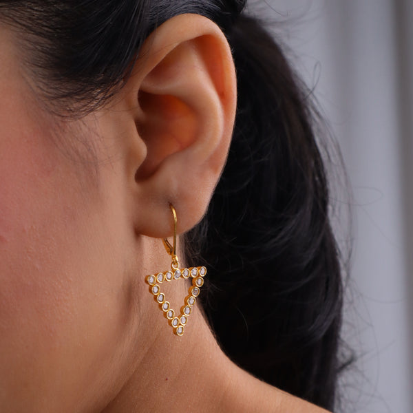 Triangle Silver Earring | CZ | 92.5 Silver | 22K Gold Plated