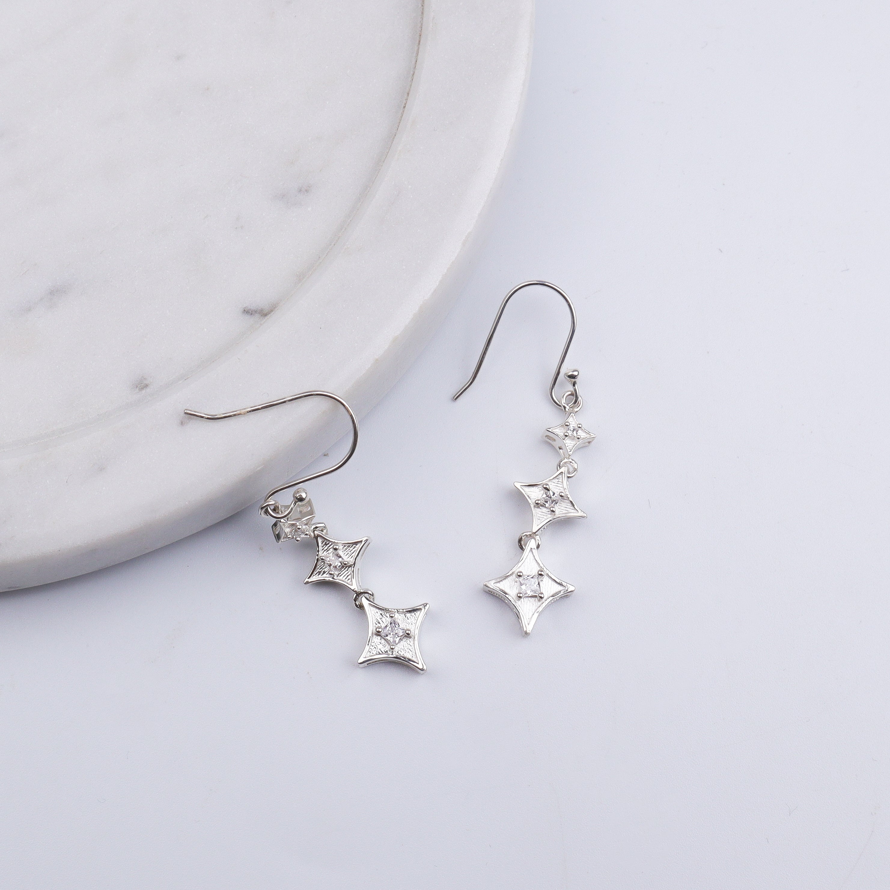Silver CZ Diamond Shape Earrings