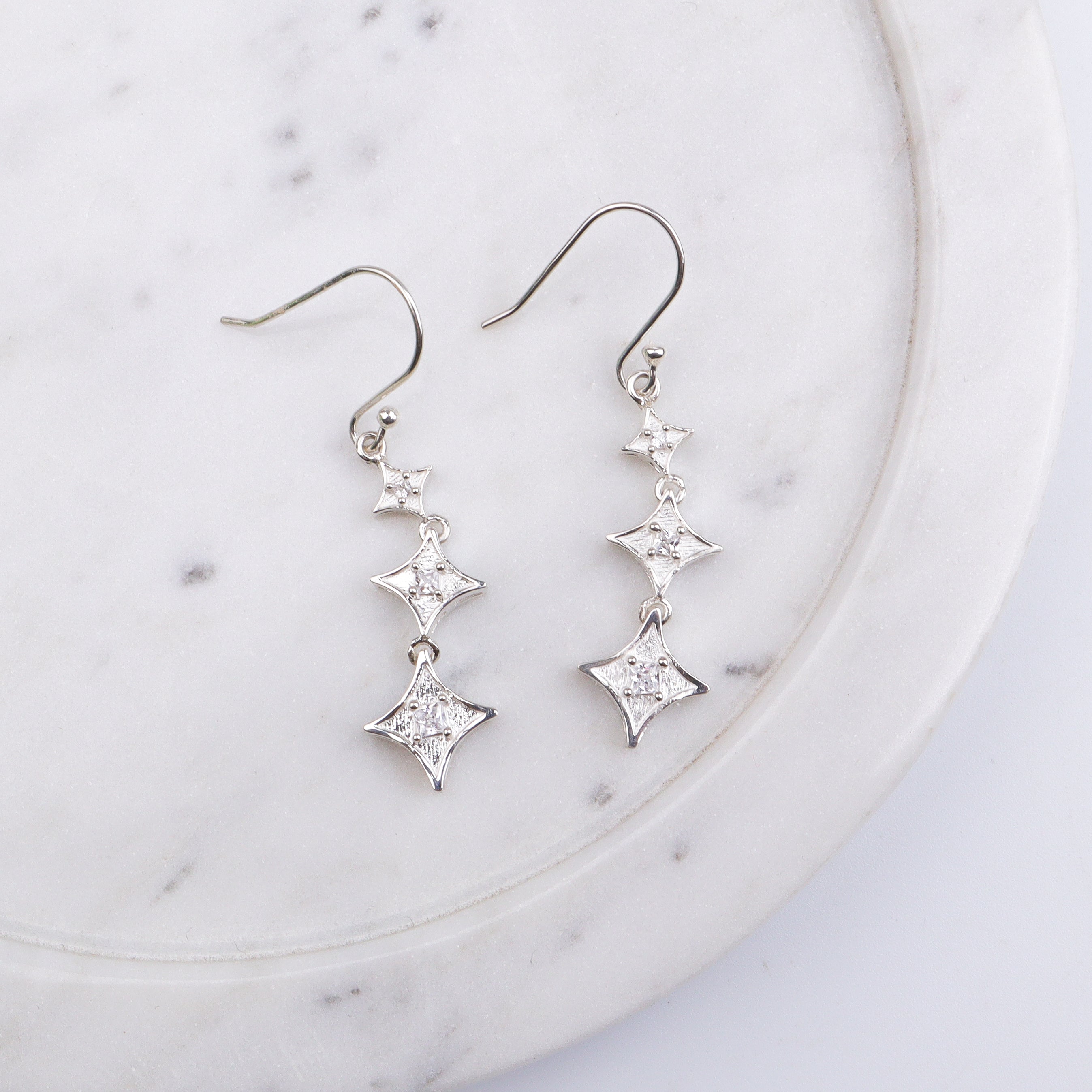 Silver CZ Diamond Shape Earrings
