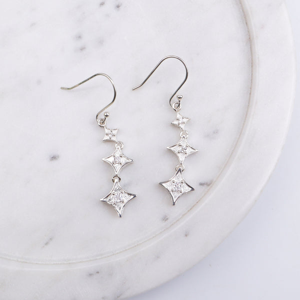 Silver CZ Diamond Shape Earrings