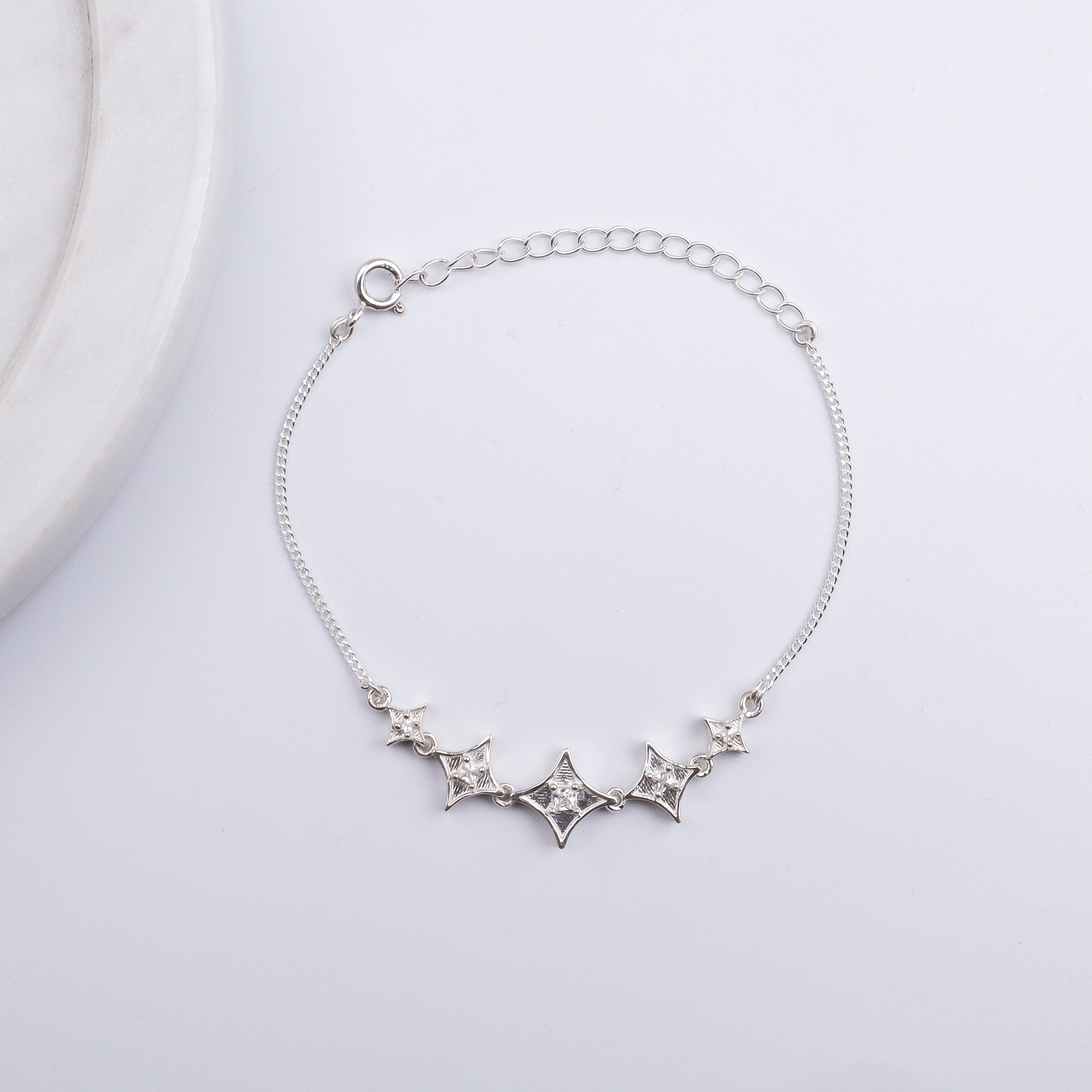 Silver CZ Diamond Shape Bracelet