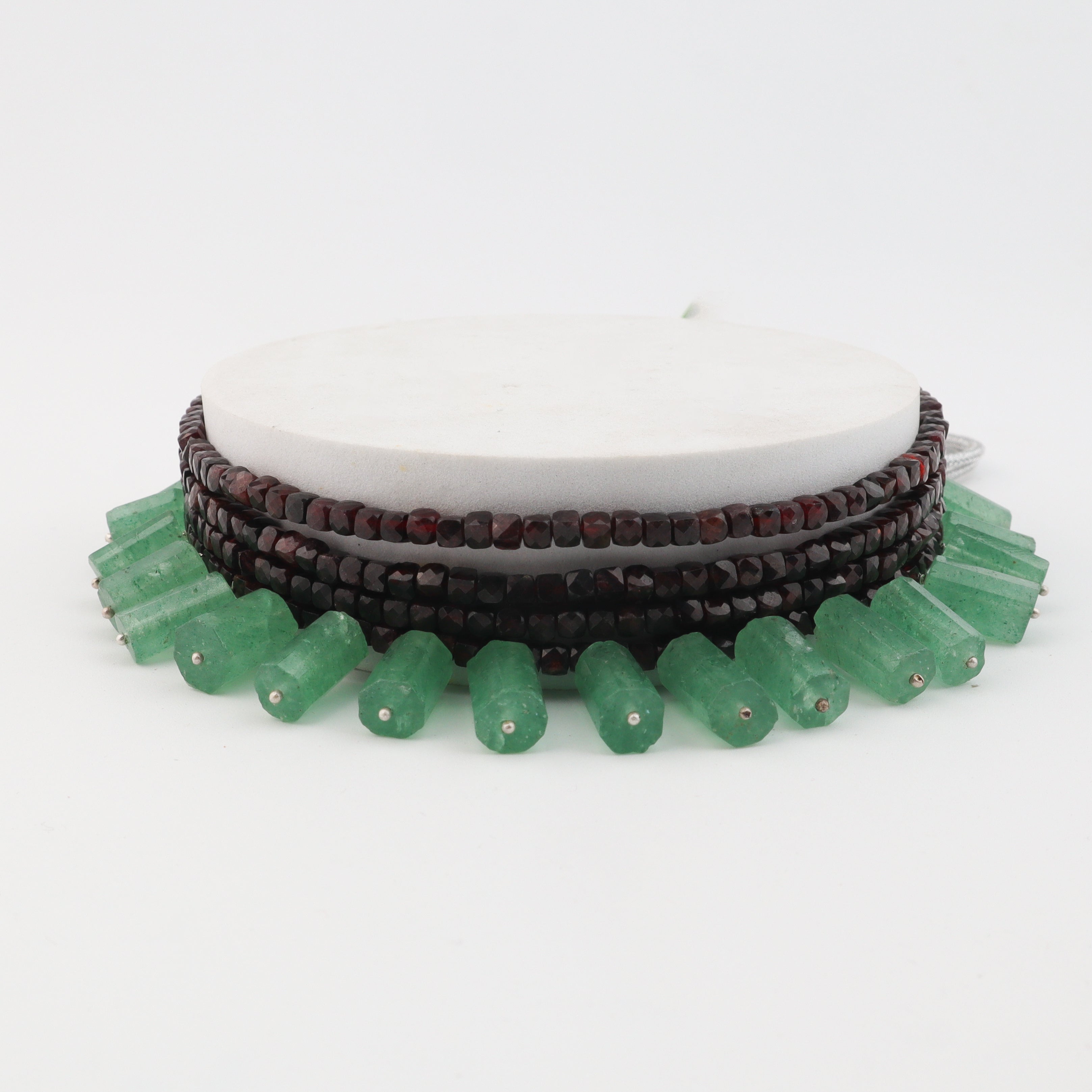 Luxe Necklace Russian Green Stones and Garnet