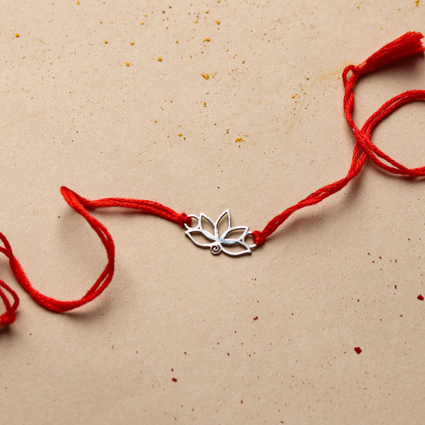 Silver Laser Cut Lotus Rakhi