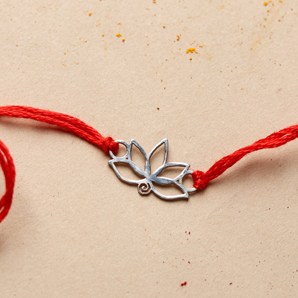 Silver Laser Cut Lotus Rakhi
