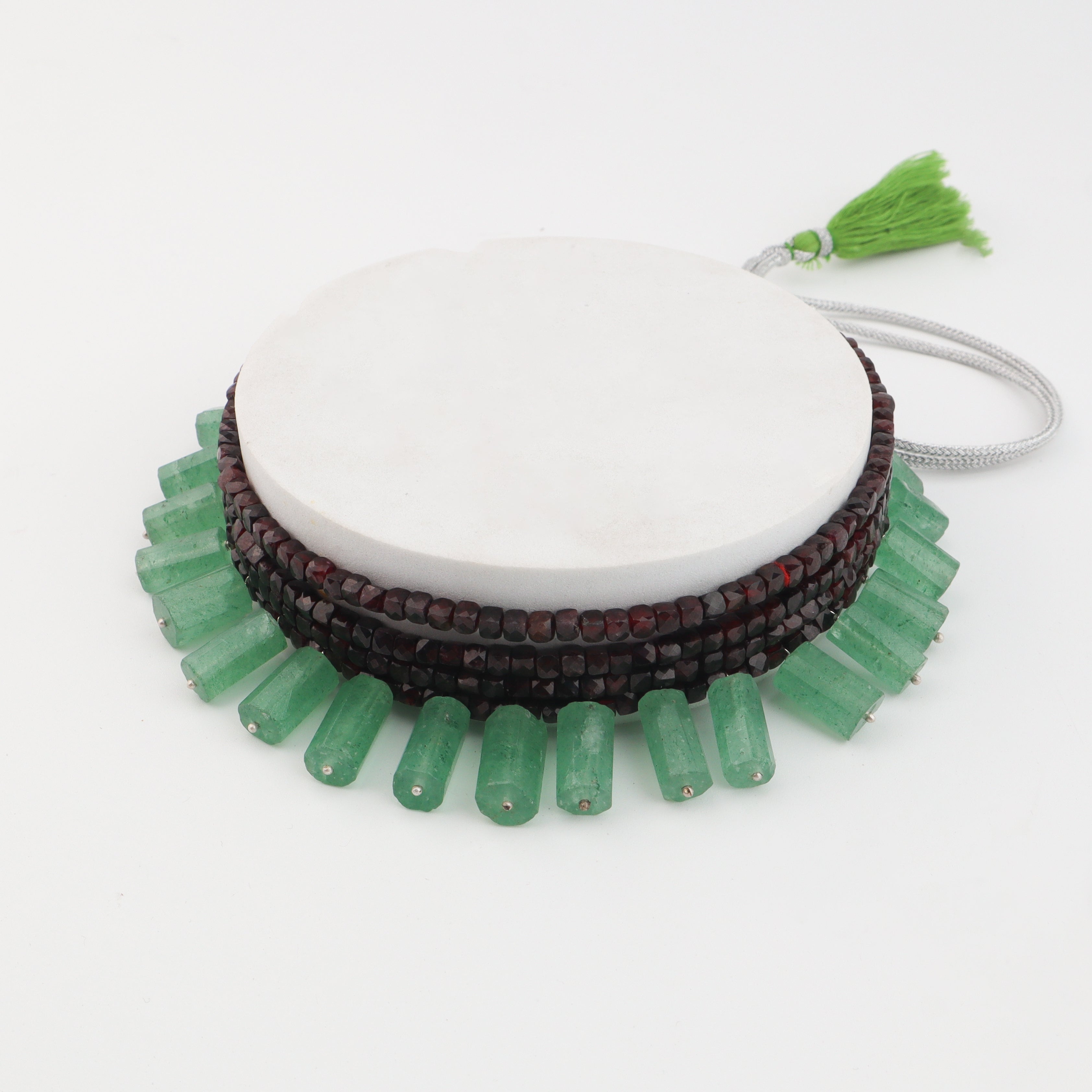 Luxe Necklace Russian Green Stones and Garnet