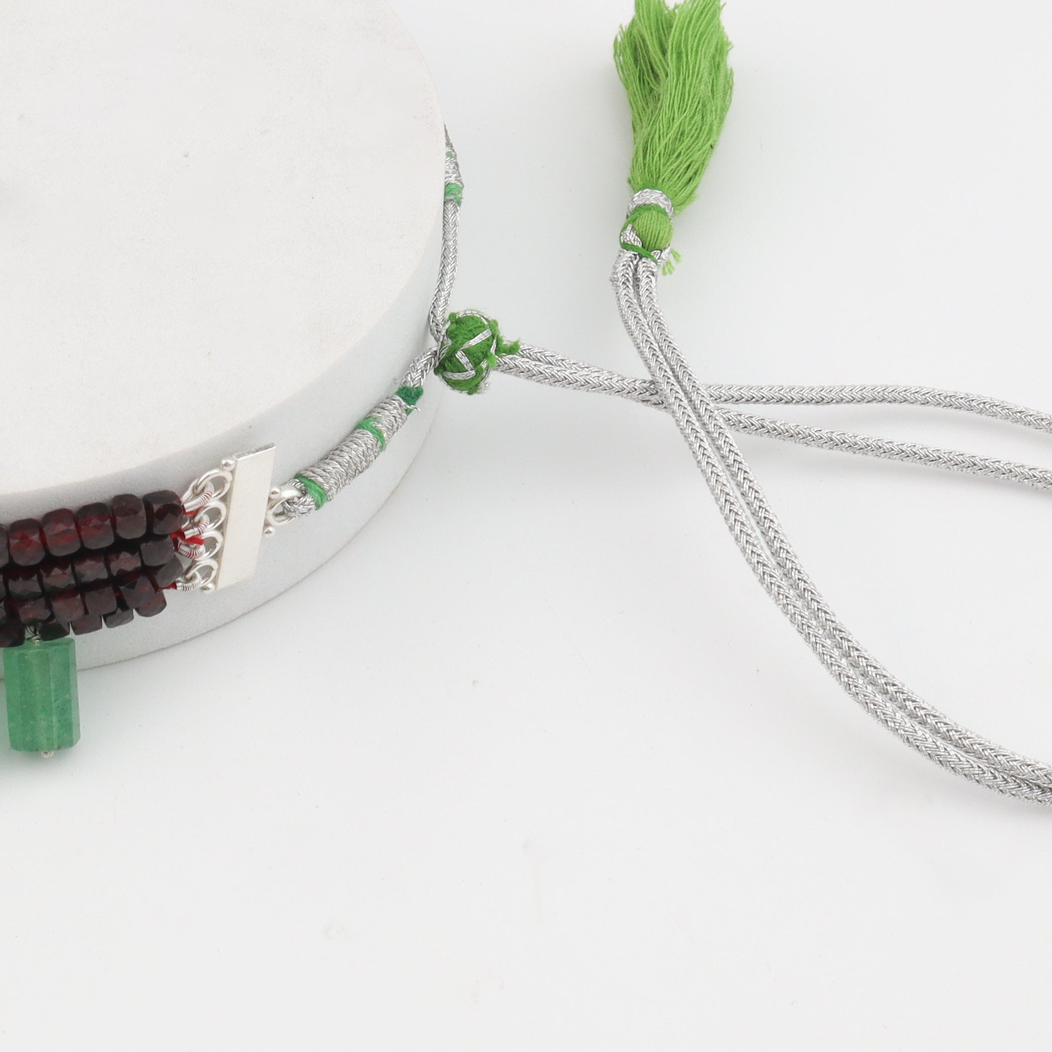 Luxe Necklace Russian Green Stones and Garnet