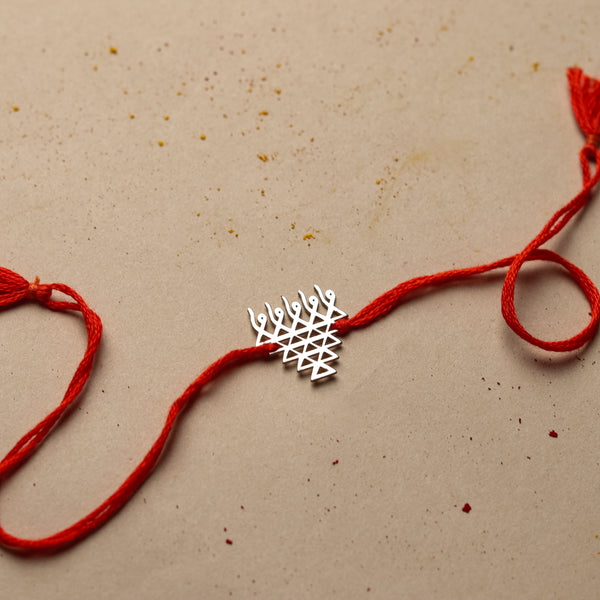 Silver Laser Cut Saraswati Rakhi
