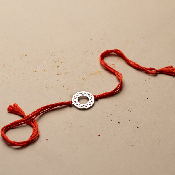Silver Laser Cut Filigree Round Rakhi