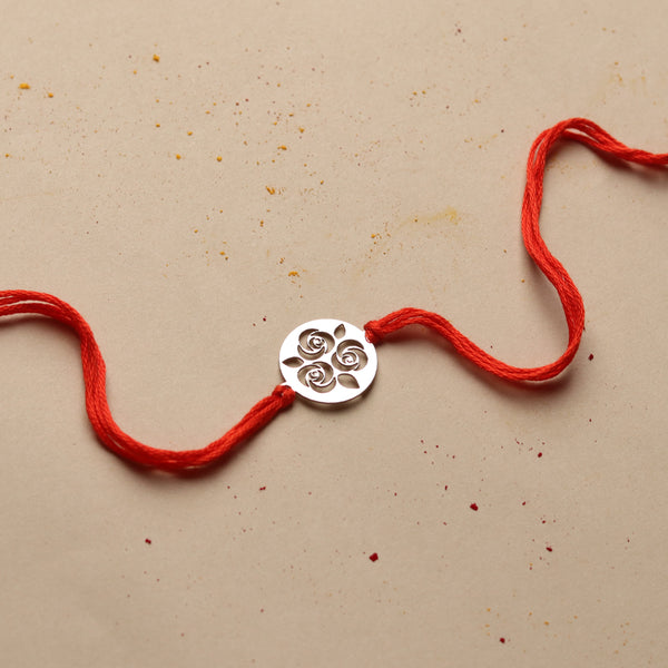 Silver Laser Cut Rose Bunch Rakhi