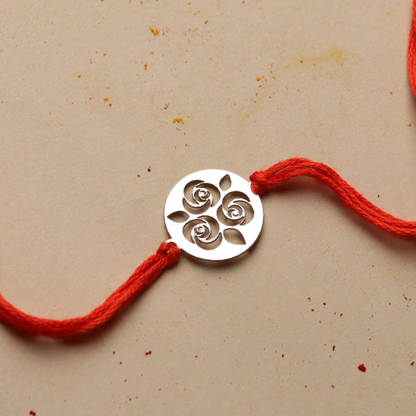 Silver Laser Cut Rose Bunch Rakhi