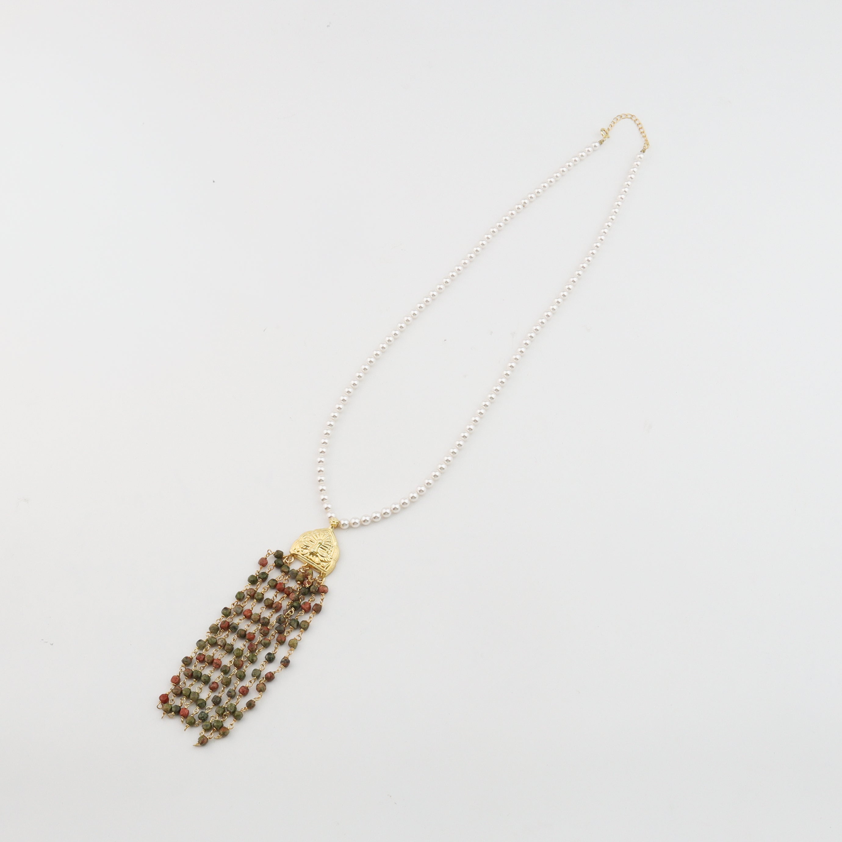 Luxe Necklace - Swarovski Pearls and Unkite Stones