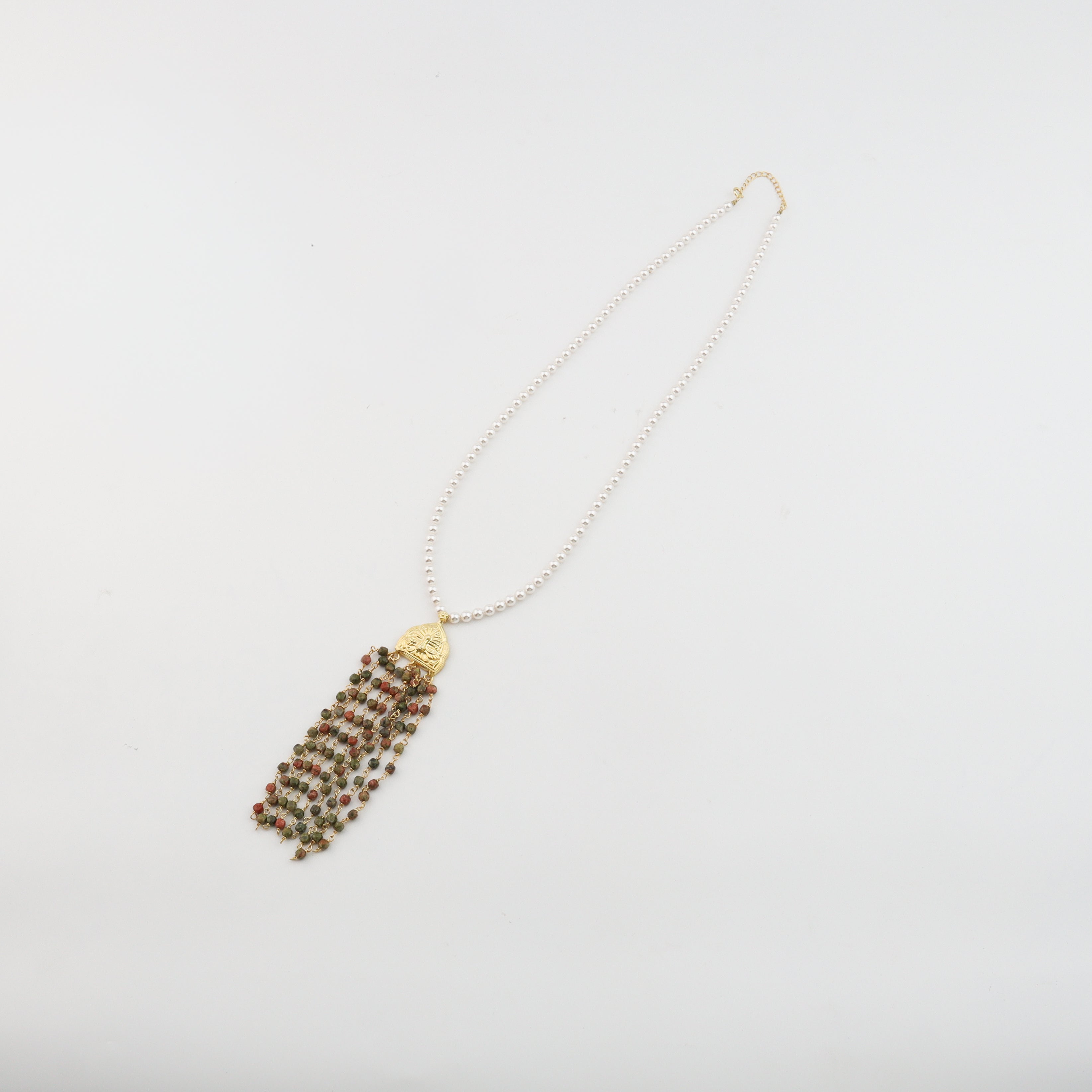Luxe Necklace - Swarovski Pearls and Unkite Stones