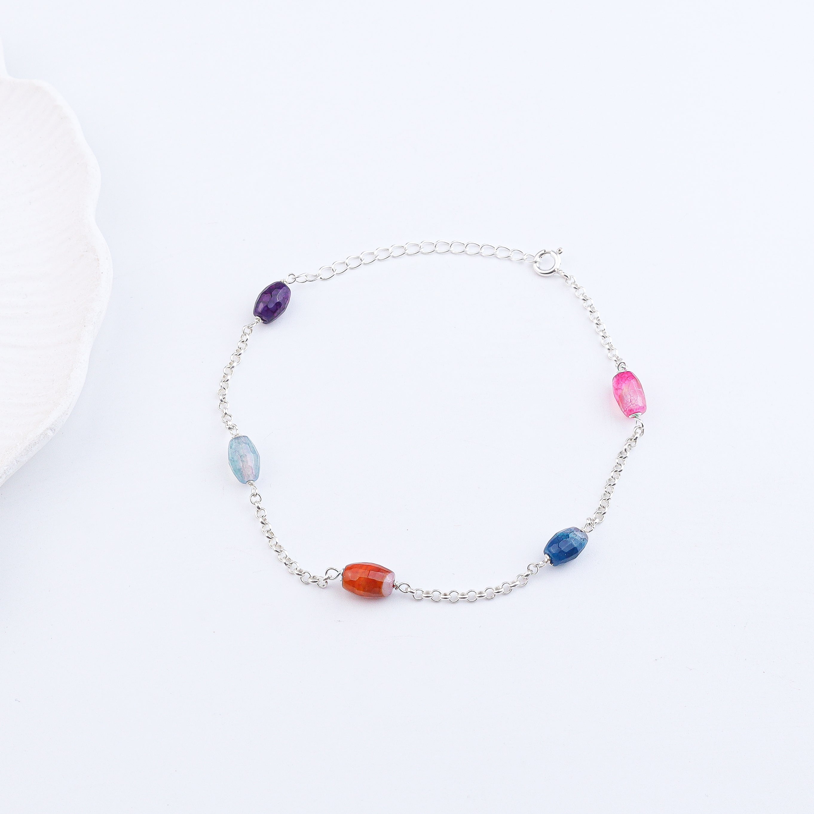 Multicolor Agate Silver Anklet (Project Handmade)
