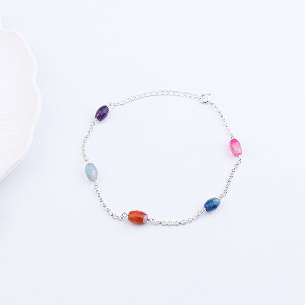 Multicolor Agate Silver Anklet (Project Handmade)