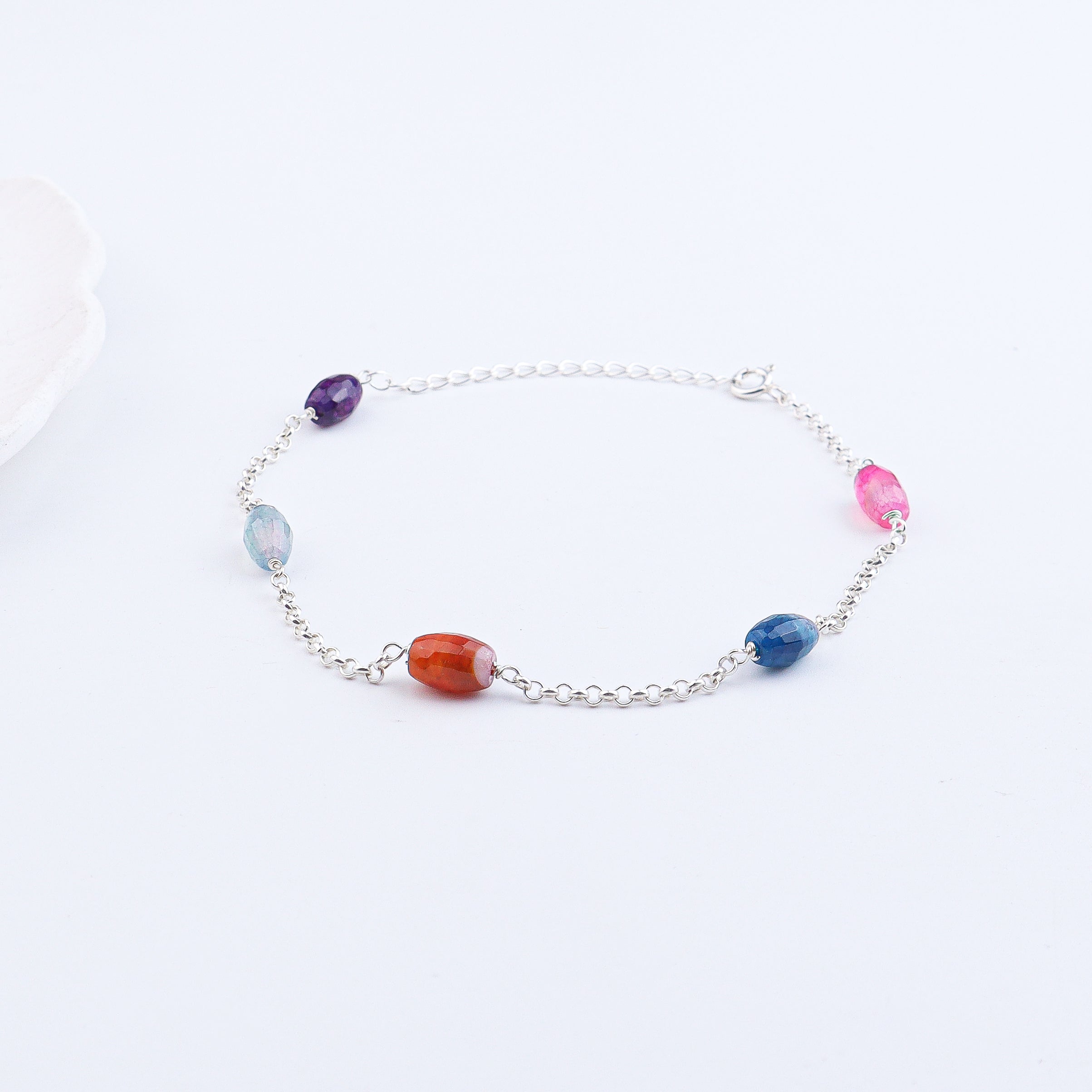 Multicolor Agate Silver Anklet (Project Handmade)
