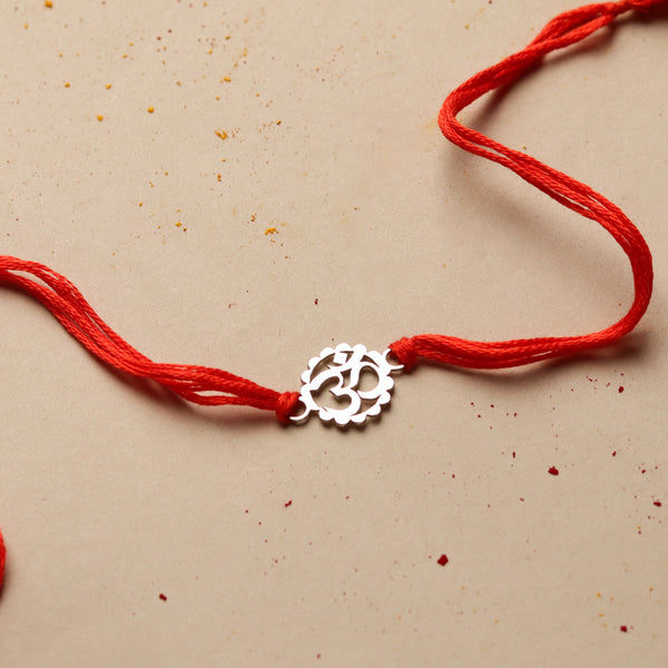 Silver Laser Cut Om Rakhi (mini)