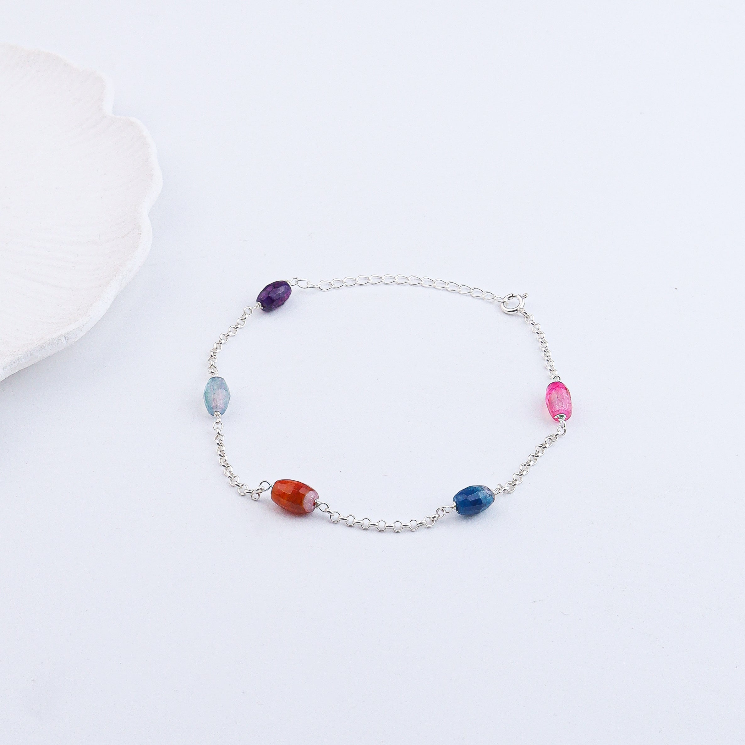 Multicolor Agate Silver Anklet (Project Handmade)