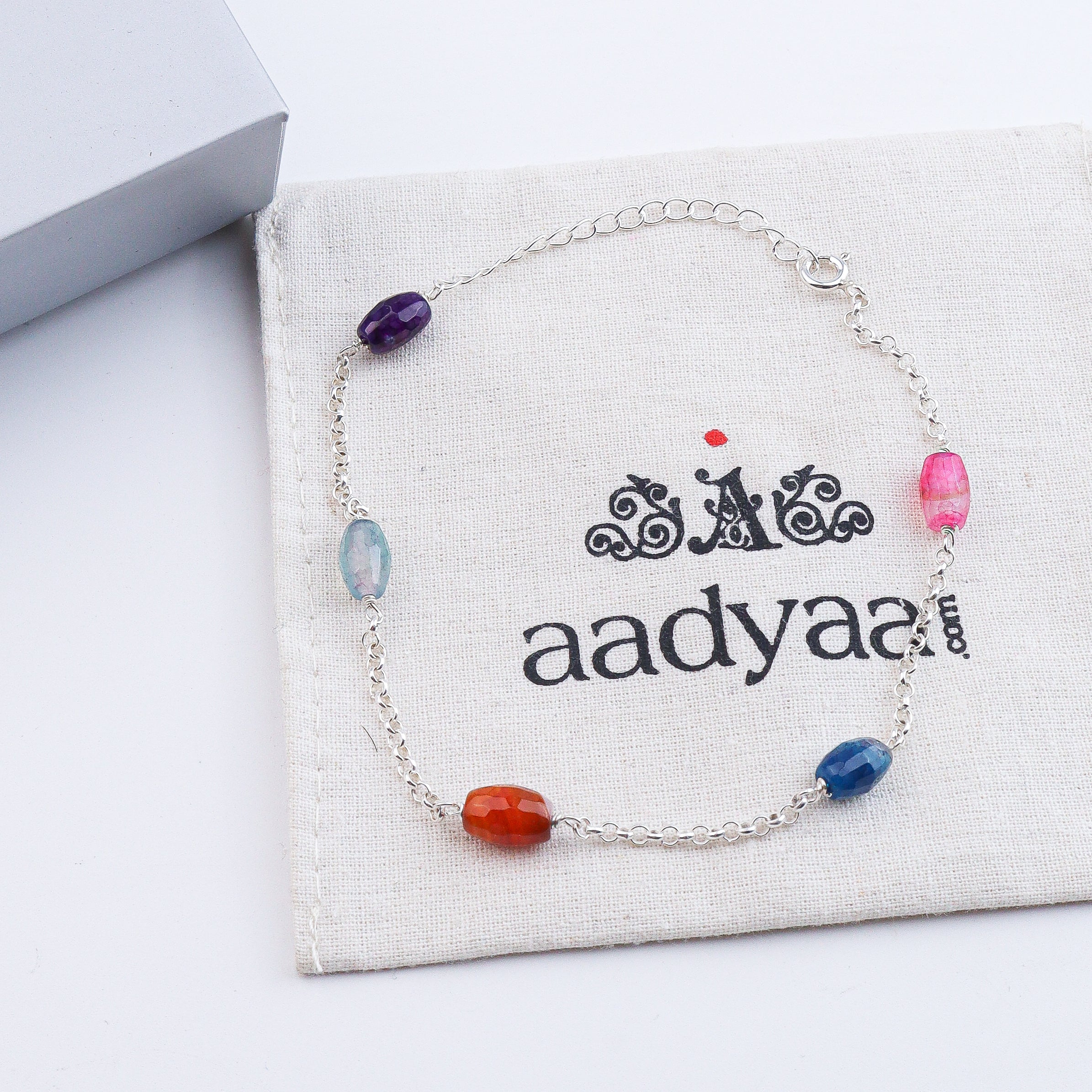 Multicolor Agate Silver Anklet (Project Handmade)