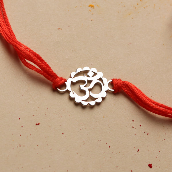 Silver Laser Cut Om Rakhi (mini)