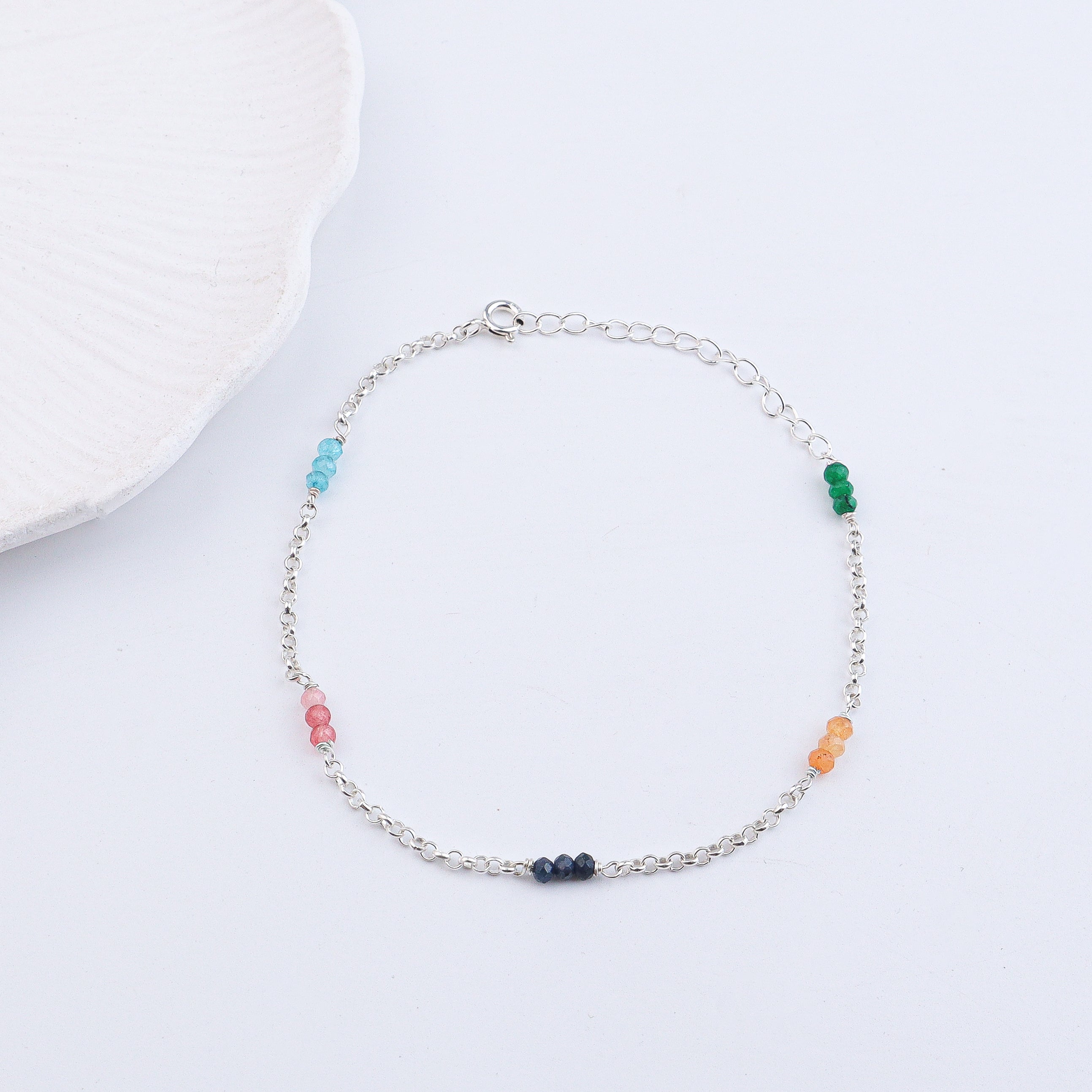 Multicolor Jade Silver Anklet (Project Handmade)