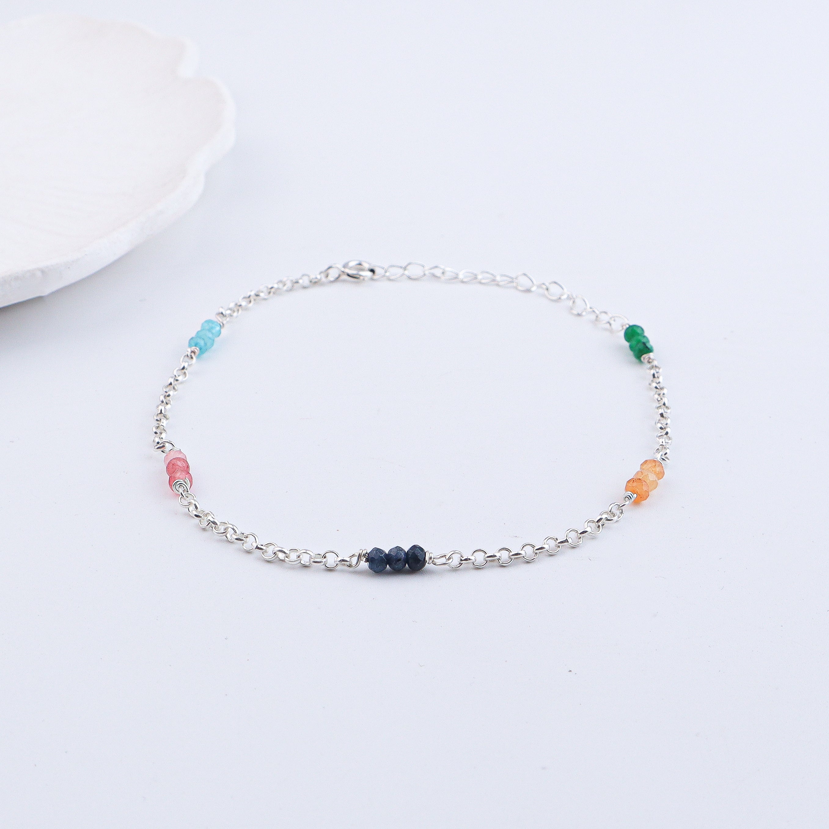 Multicolor Jade Silver Anklet (Project Handmade)