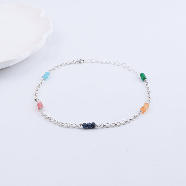 Multicolor Jade Silver Anklet (Project Handmade)