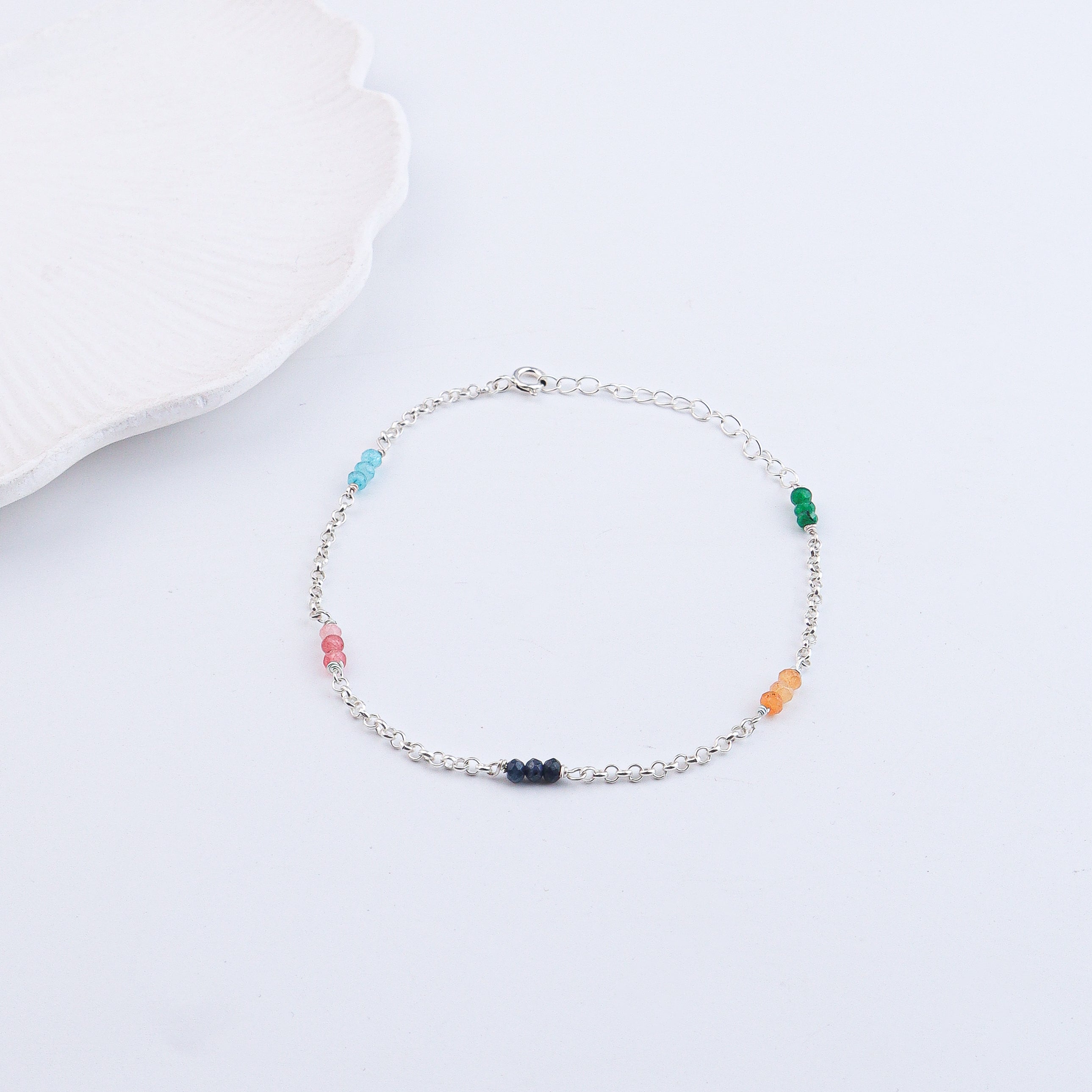 Multicolor Jade Silver Anklet (Project Handmade)