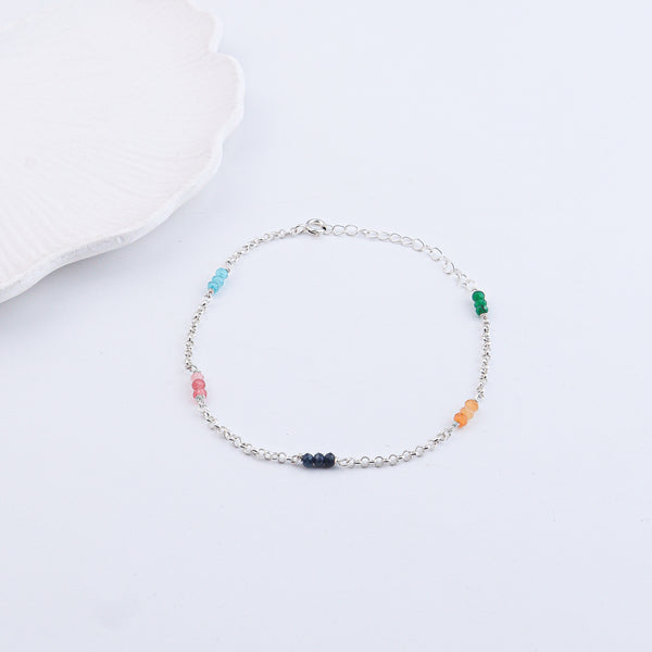 Multicolor Jade Silver Anklet (Project Handmade)