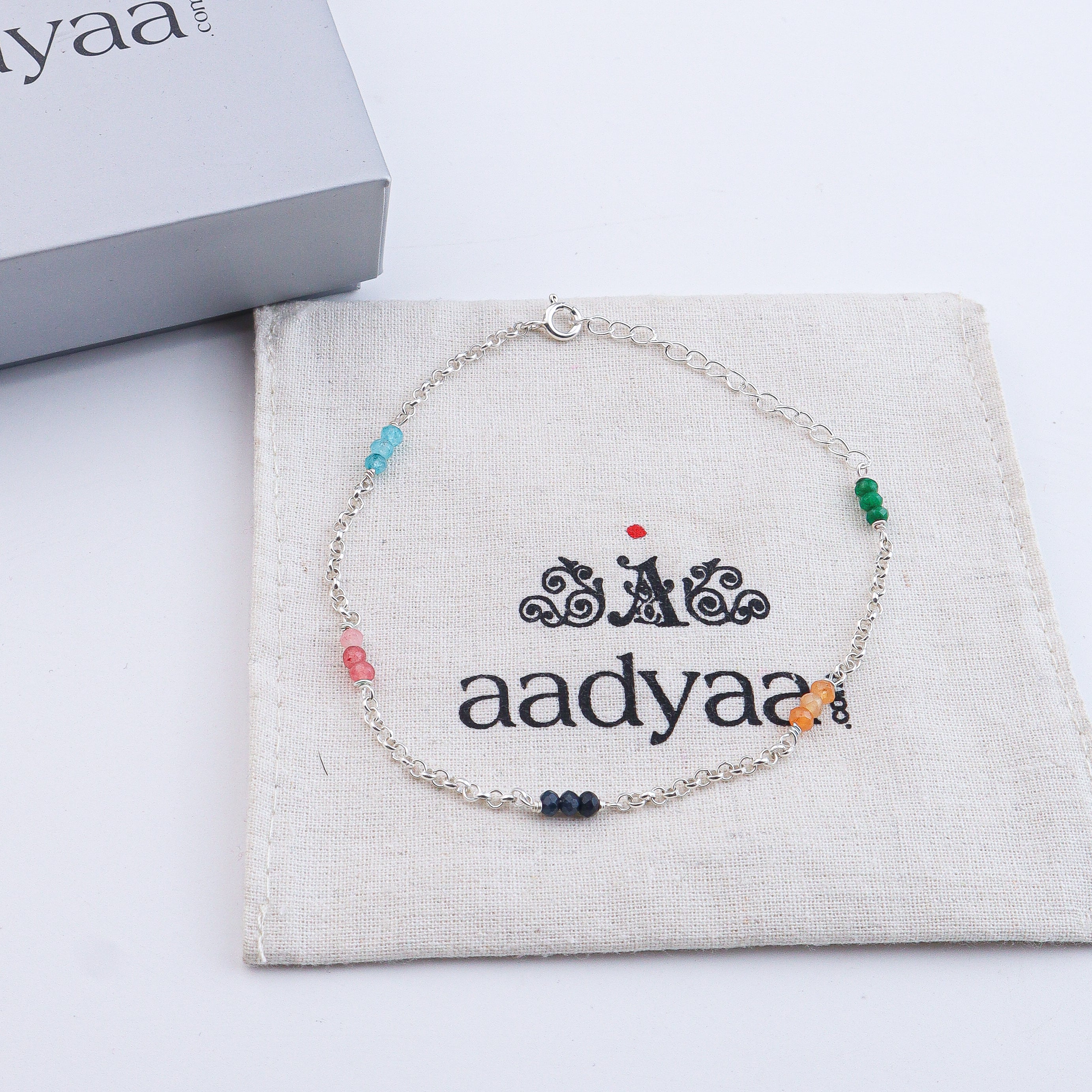 Multicolor Jade Silver Anklet (Project Handmade)