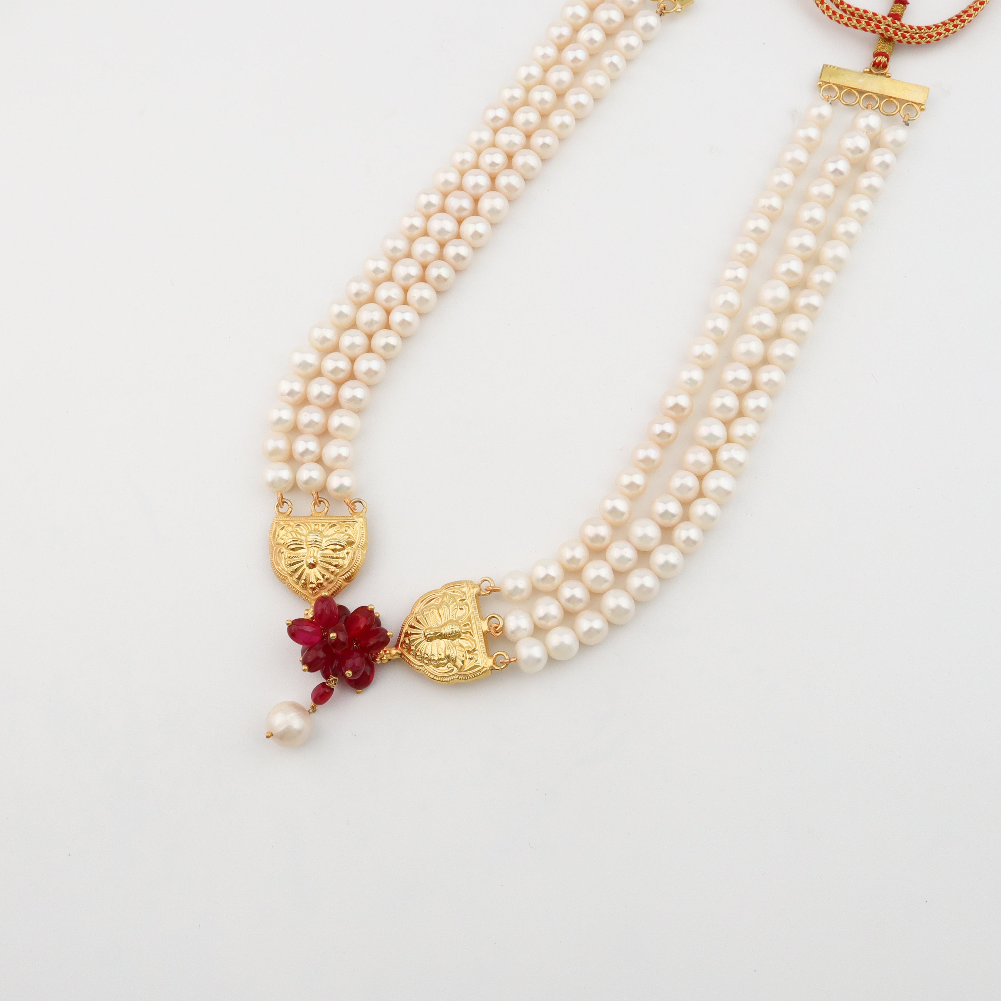 Luxe Necklace - Fresh water Pearls and Ruby