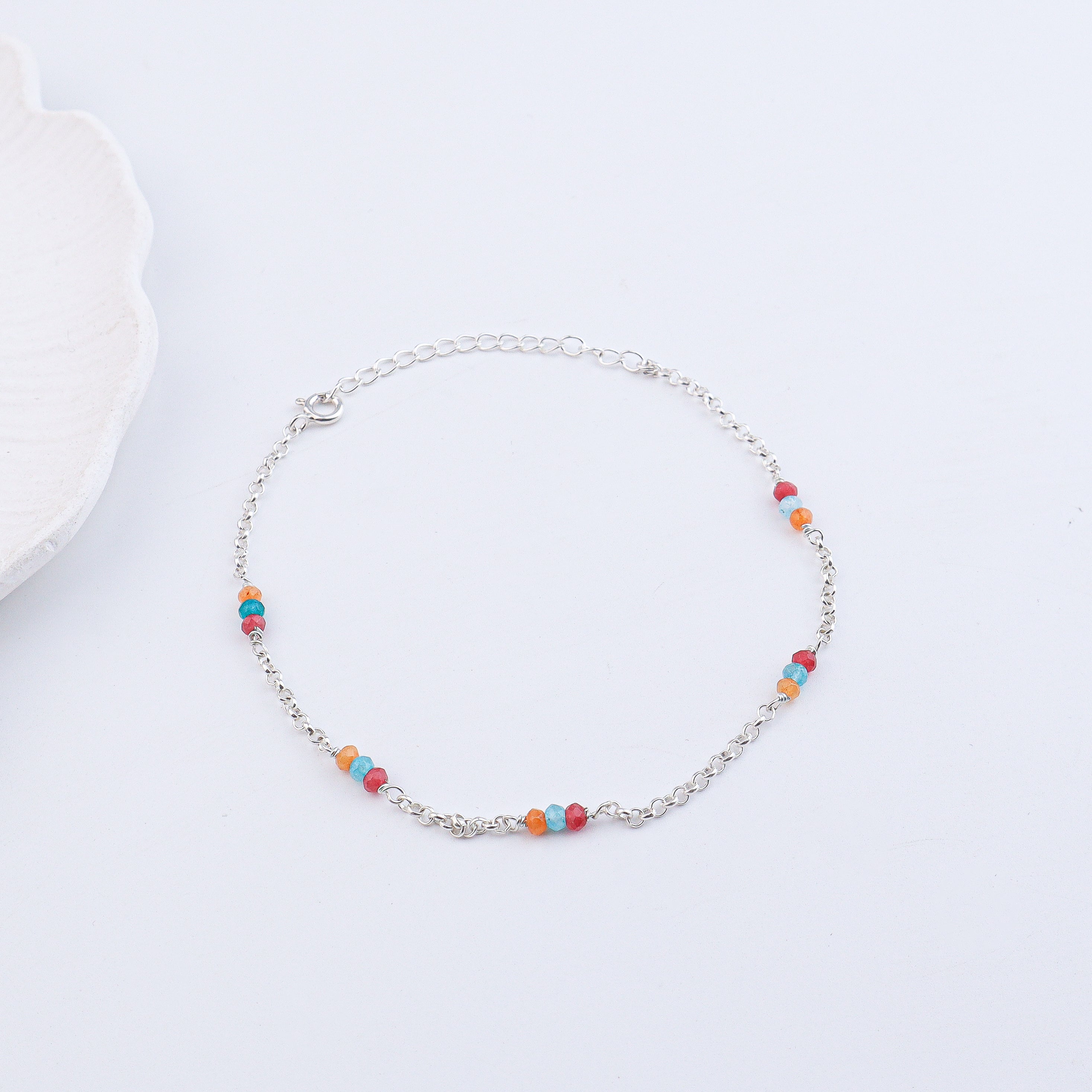 Multicolor Jade Silver Anklet (Project Handmade)