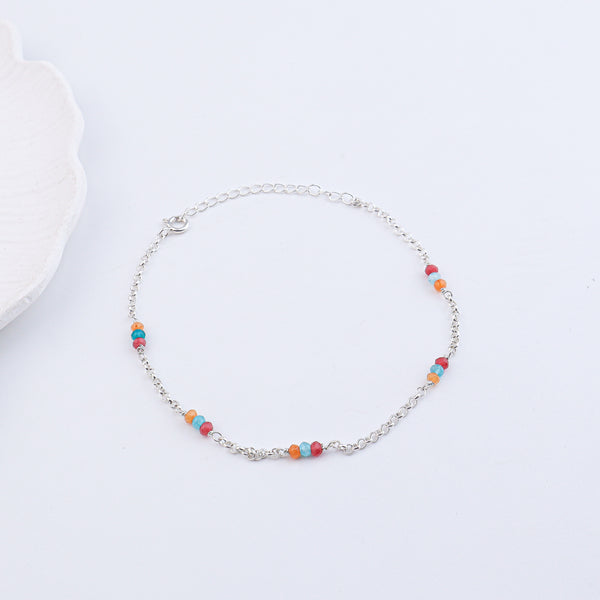 Multicolor Jade Silver Anklet (Project Handmade)