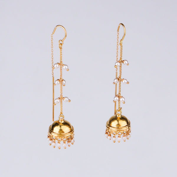 Gold jewelry earrings with pearl embellishments