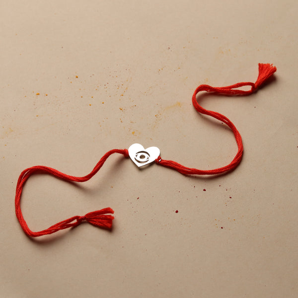 Silver Laser Cut Evil Eye Heart Rakhi