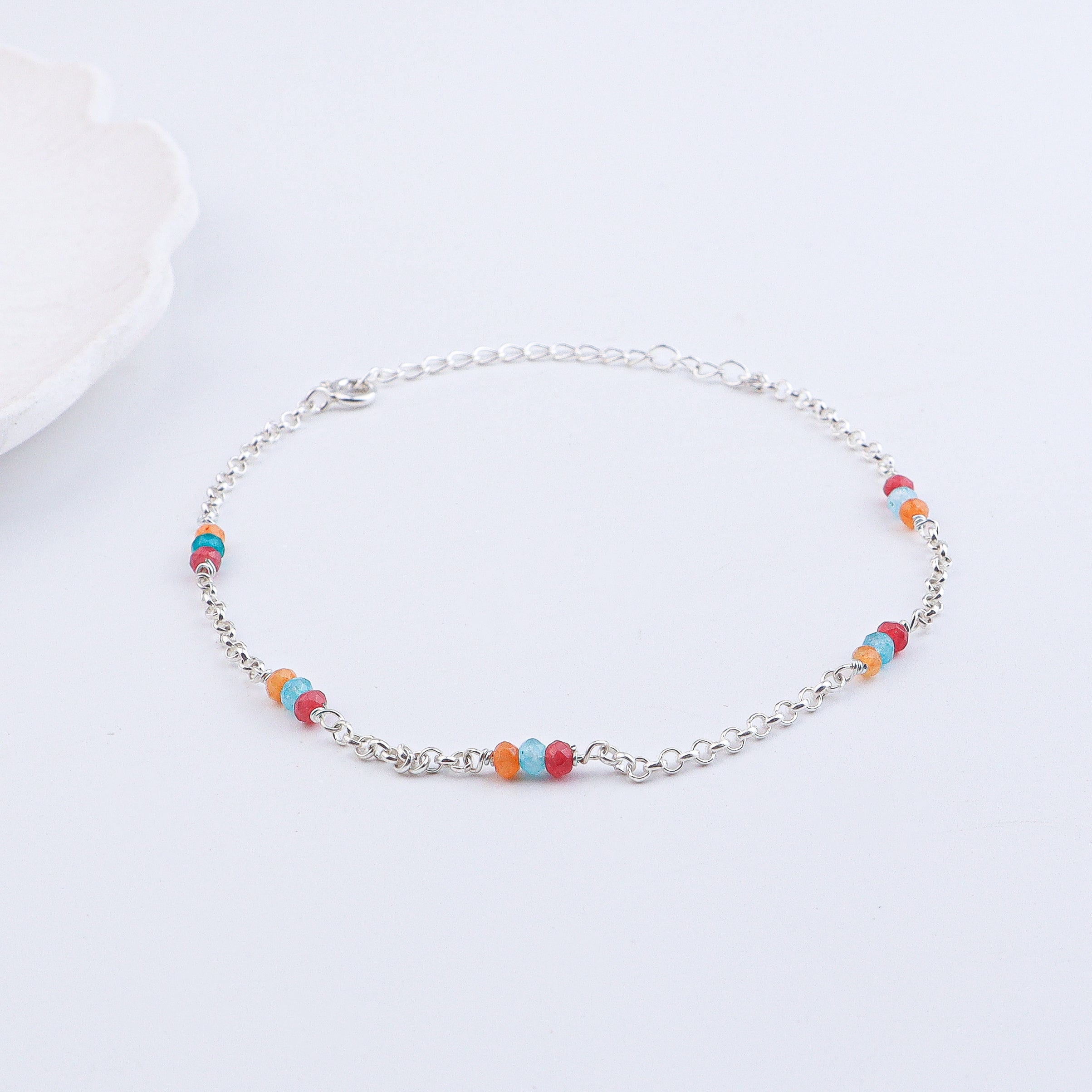 Multicolor Jade Silver Anklet (Project Handmade)
