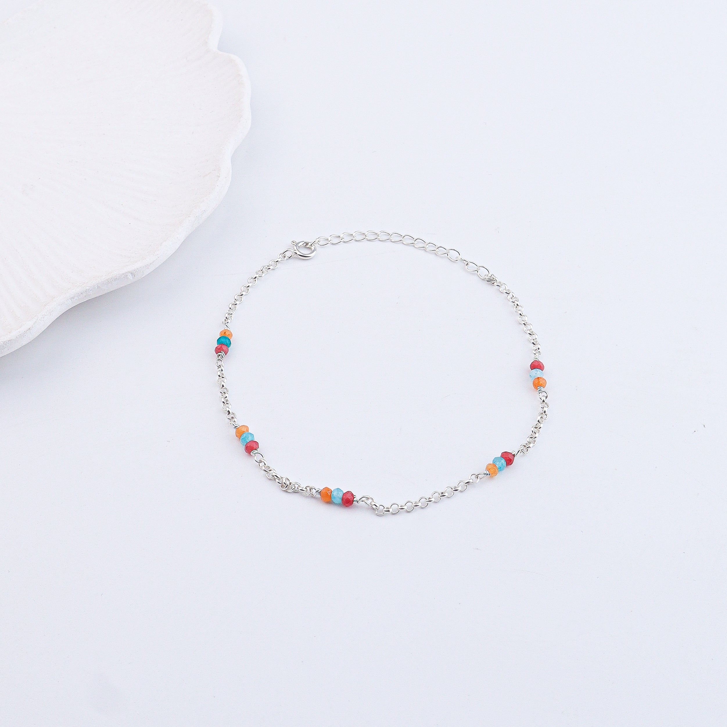 Multicolor Jade Silver Anklet (Project Handmade)