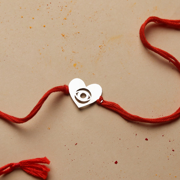 Silver Laser Cut Evil Eye Heart Rakhi