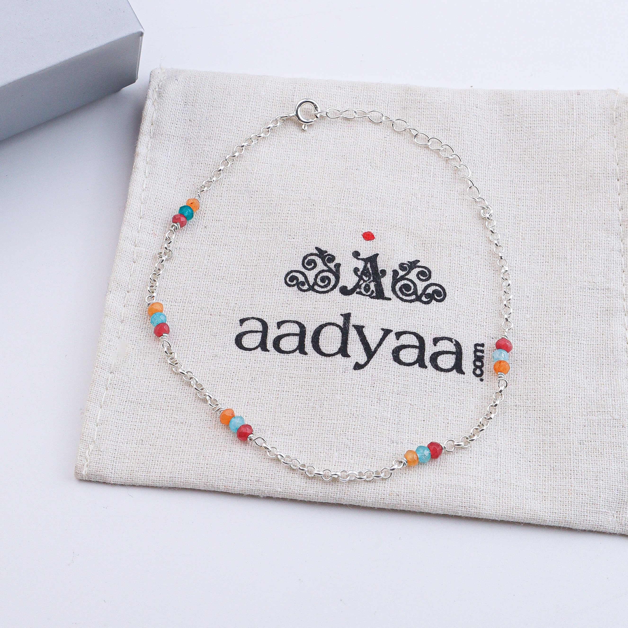 Multicolor Jade Silver Anklet (Project Handmade)