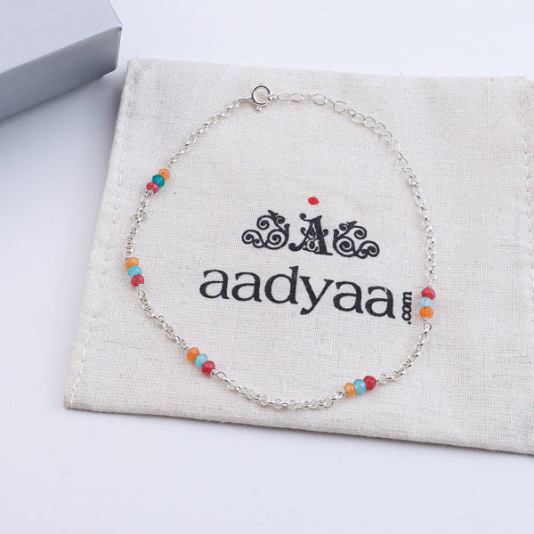 Multicolor Jade Silver Anklet (Project Handmade)
