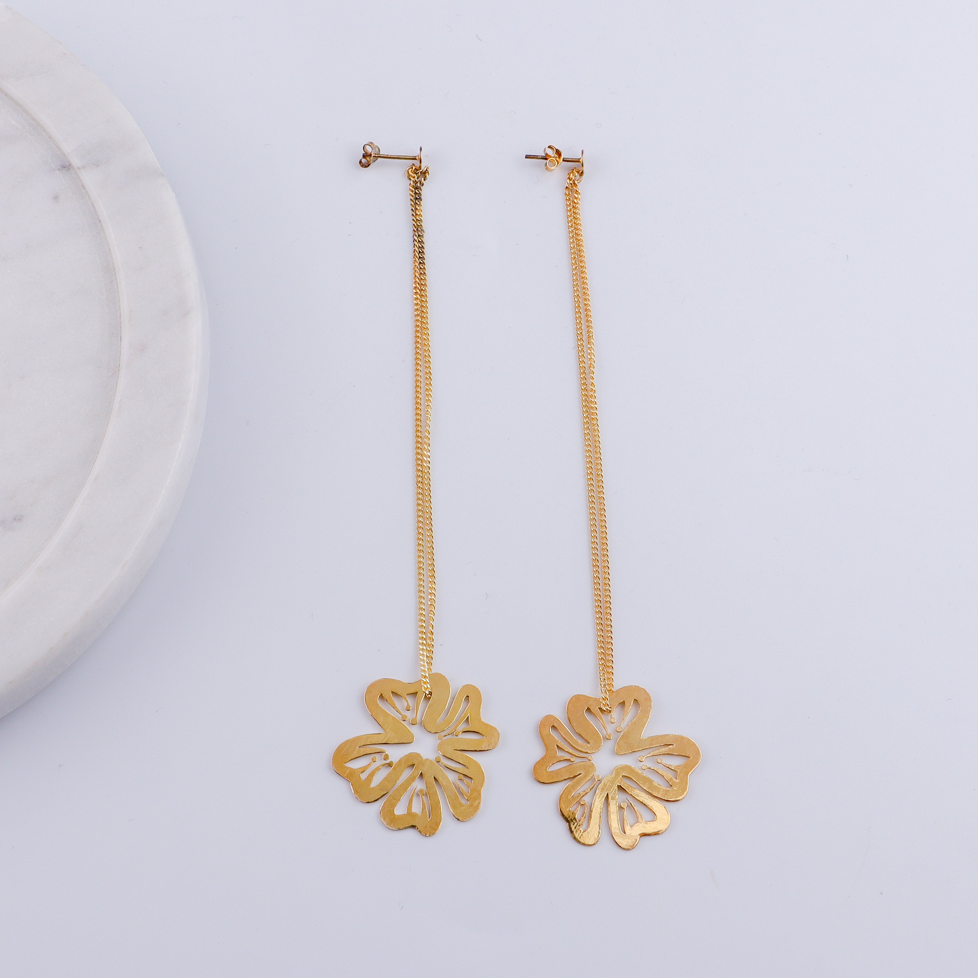 Silver Gulmohar Filigree Laser Cut Dangler Earring |  92.5 Silver | 22K Gold Plated  (Gold Plated)