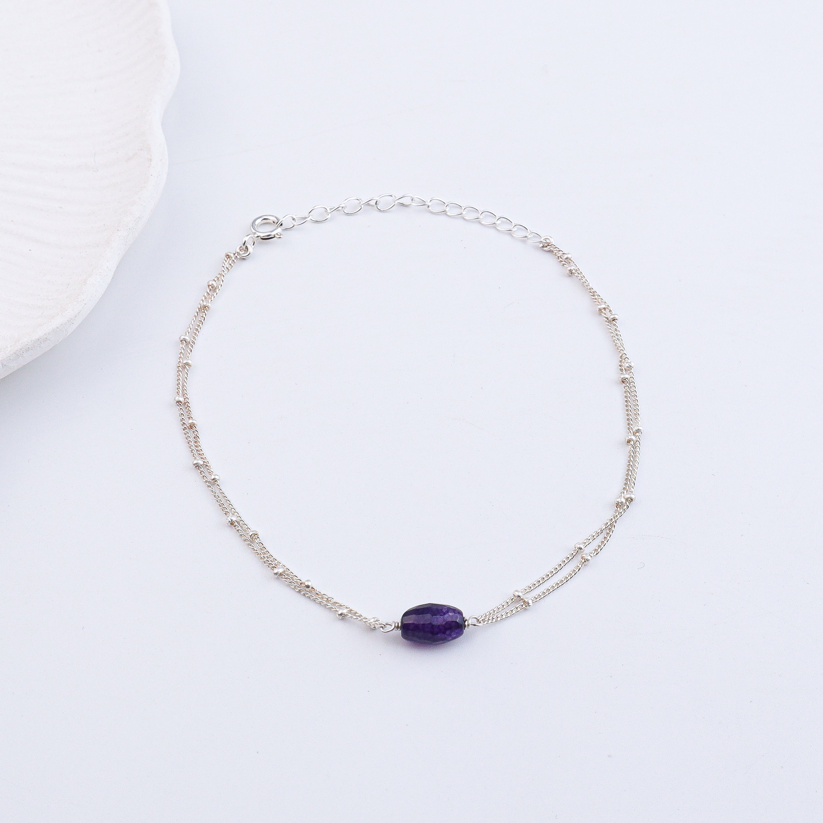 Purple Agate Silver Anklet (Project Handmade)